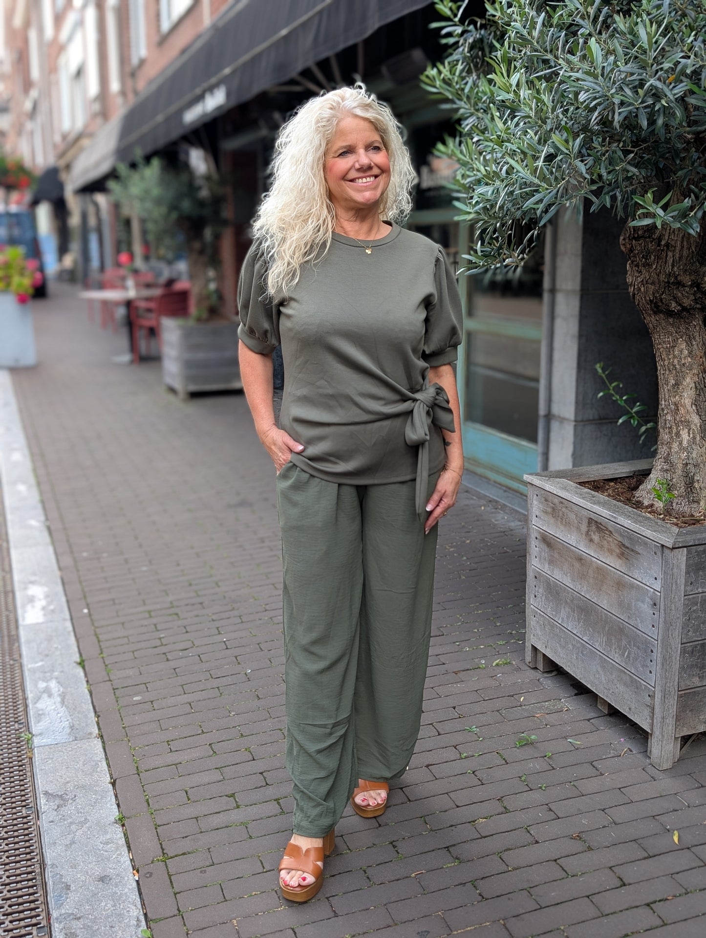 Lis strik shirt met pof mouw - Groen