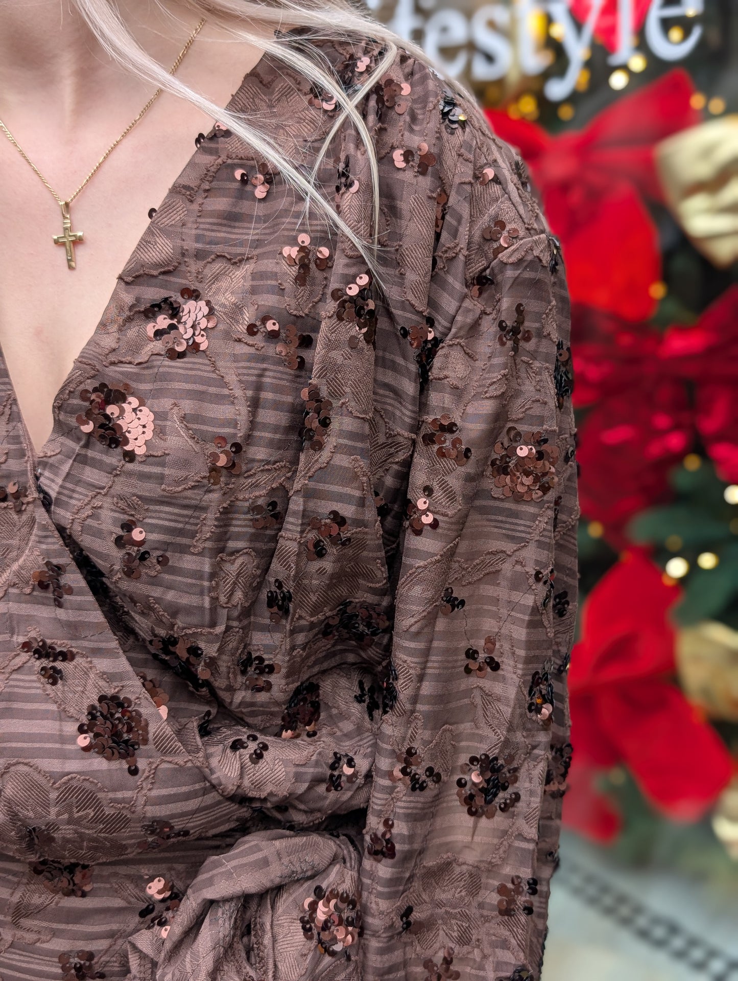 Hanney jurk met pailletten - Bruin