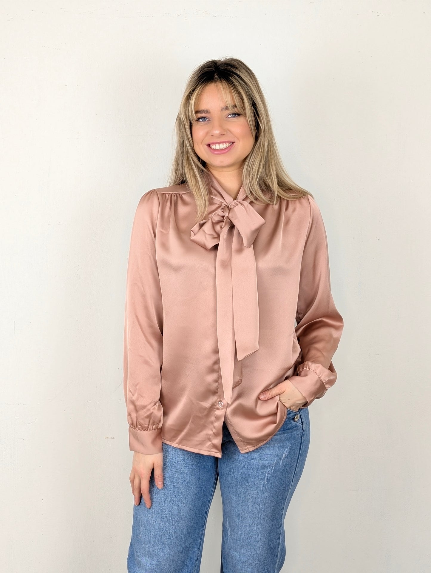 Vera silk strik blouse - Rose