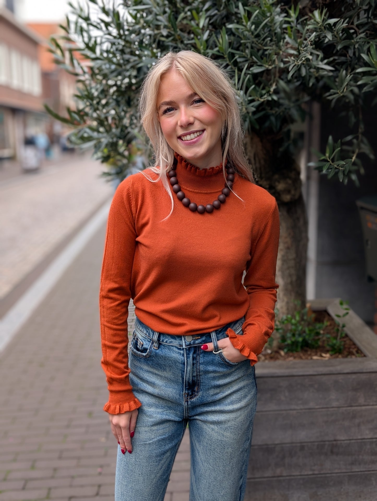Maaike ruffle coltrui - Terracotta