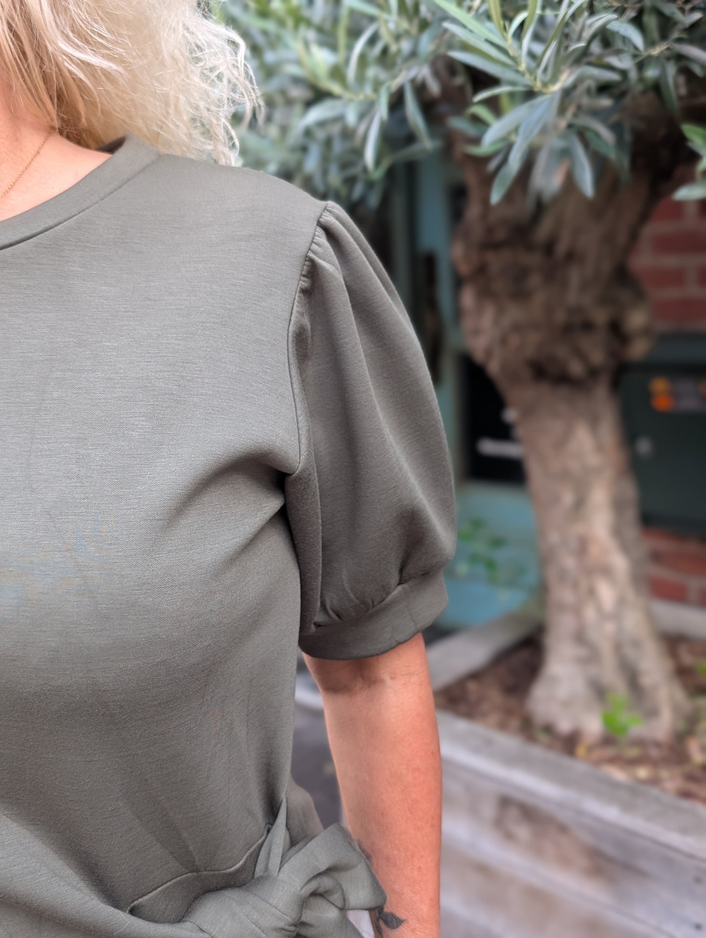 Lis strik shirt met pof mouw - Groen