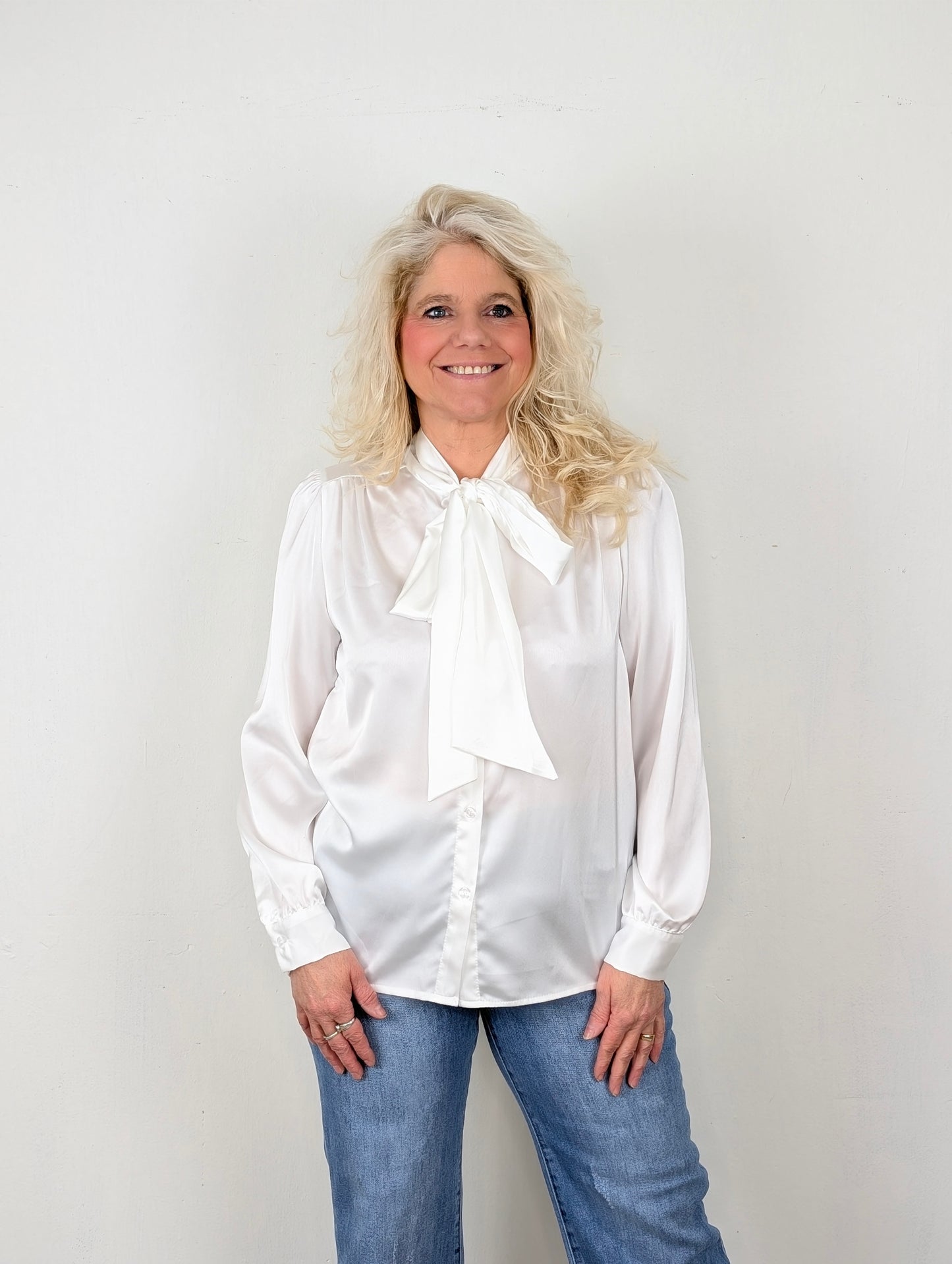 Vera silk strik blouse - Wit