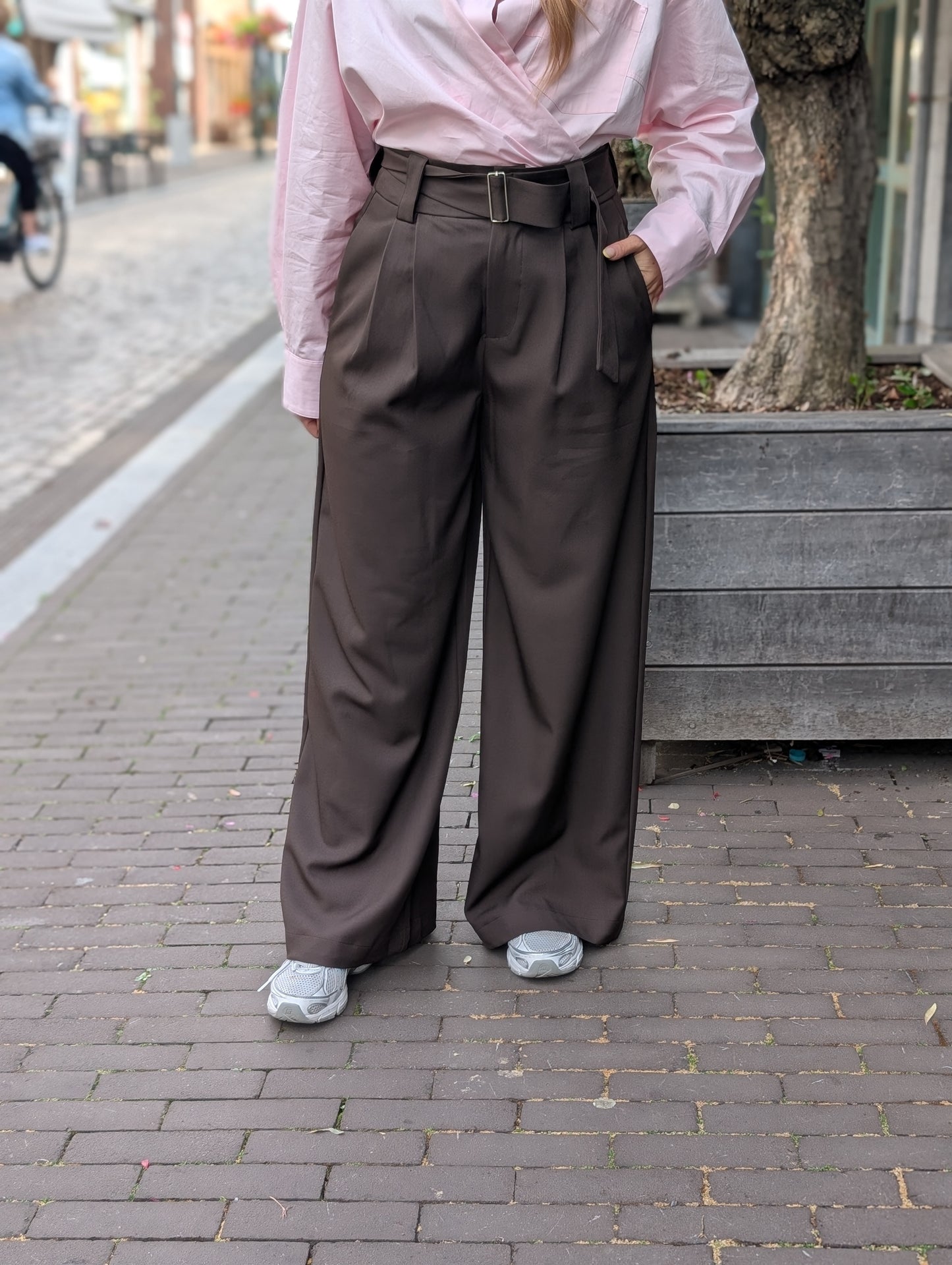 Pantalon Sarah met riem - Bruin