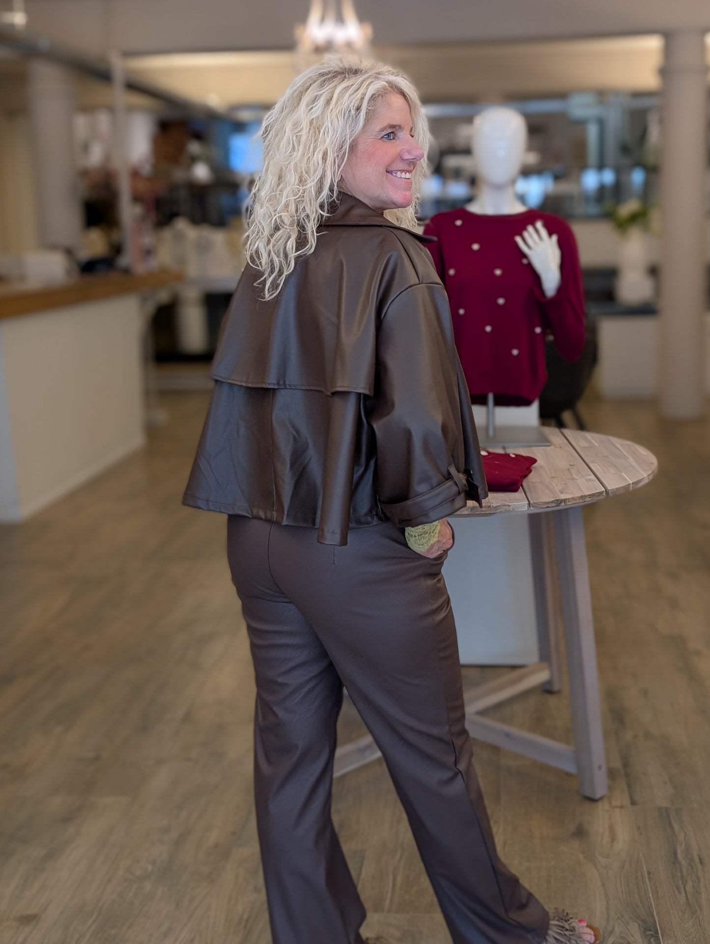Korte leren oversized trenchcoat - Bruin