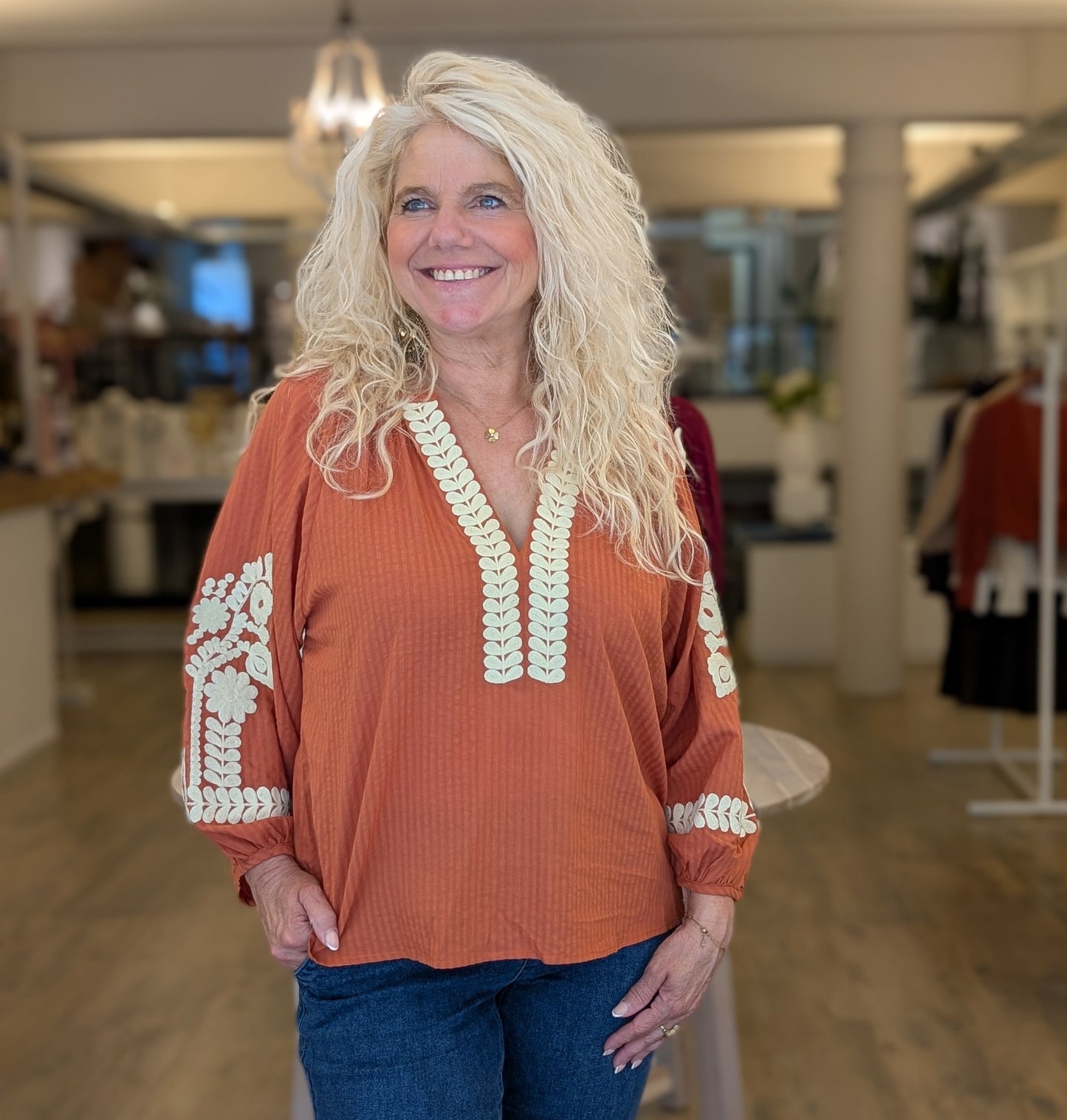 Katoenen blouse Marly - Warm orange/Ecru