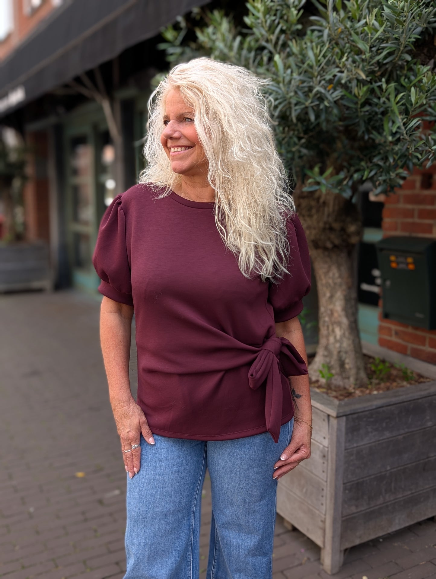 Lis strik shirt met pof mouw - Bordeaux