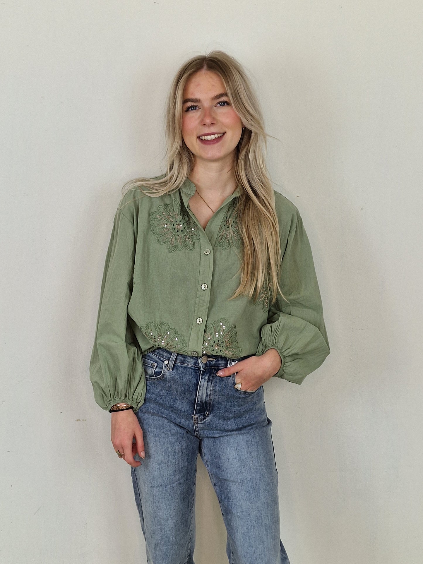 Anne blouse bloemen - Groen