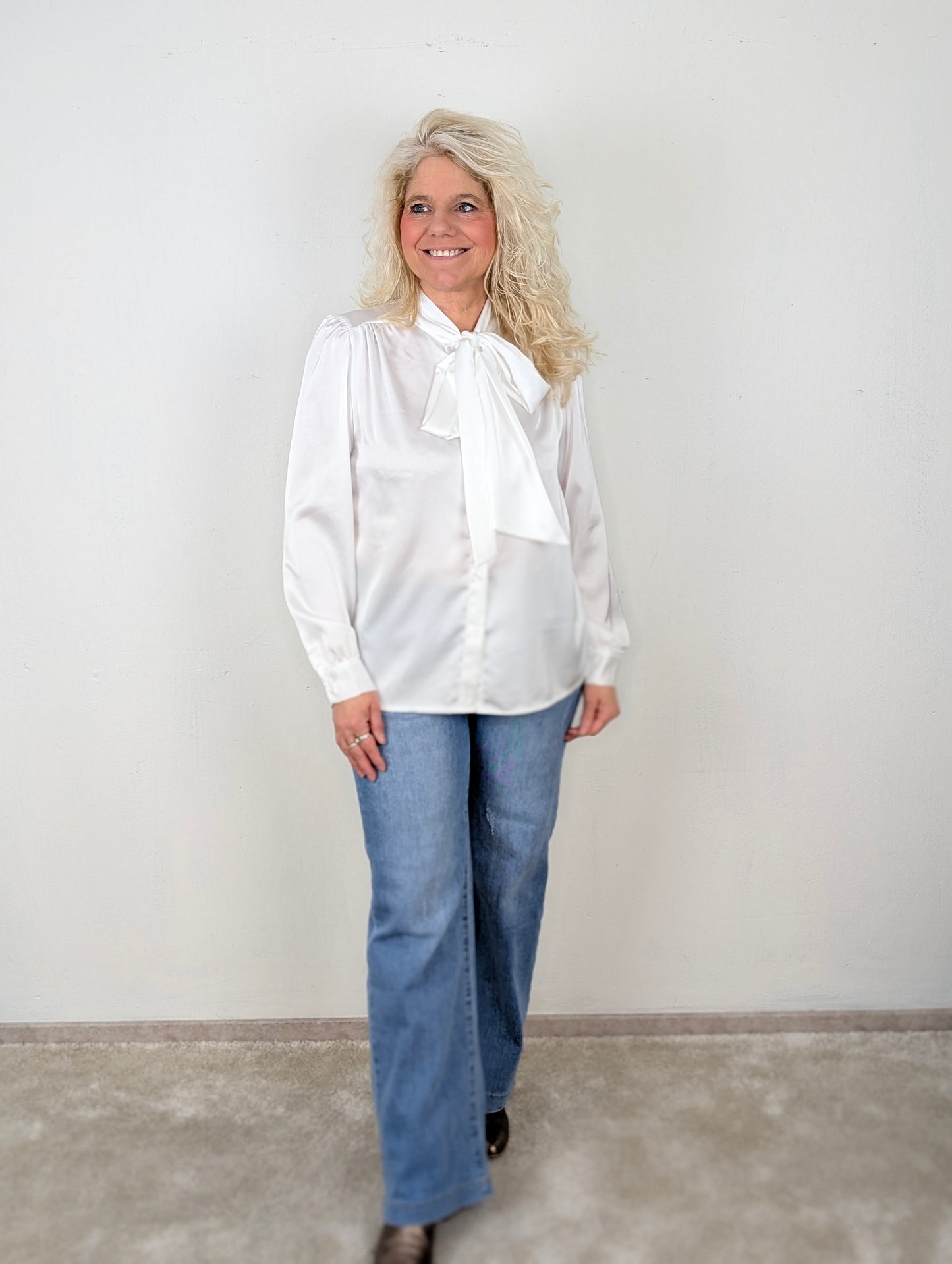 Vera silk strik blouse - Wit