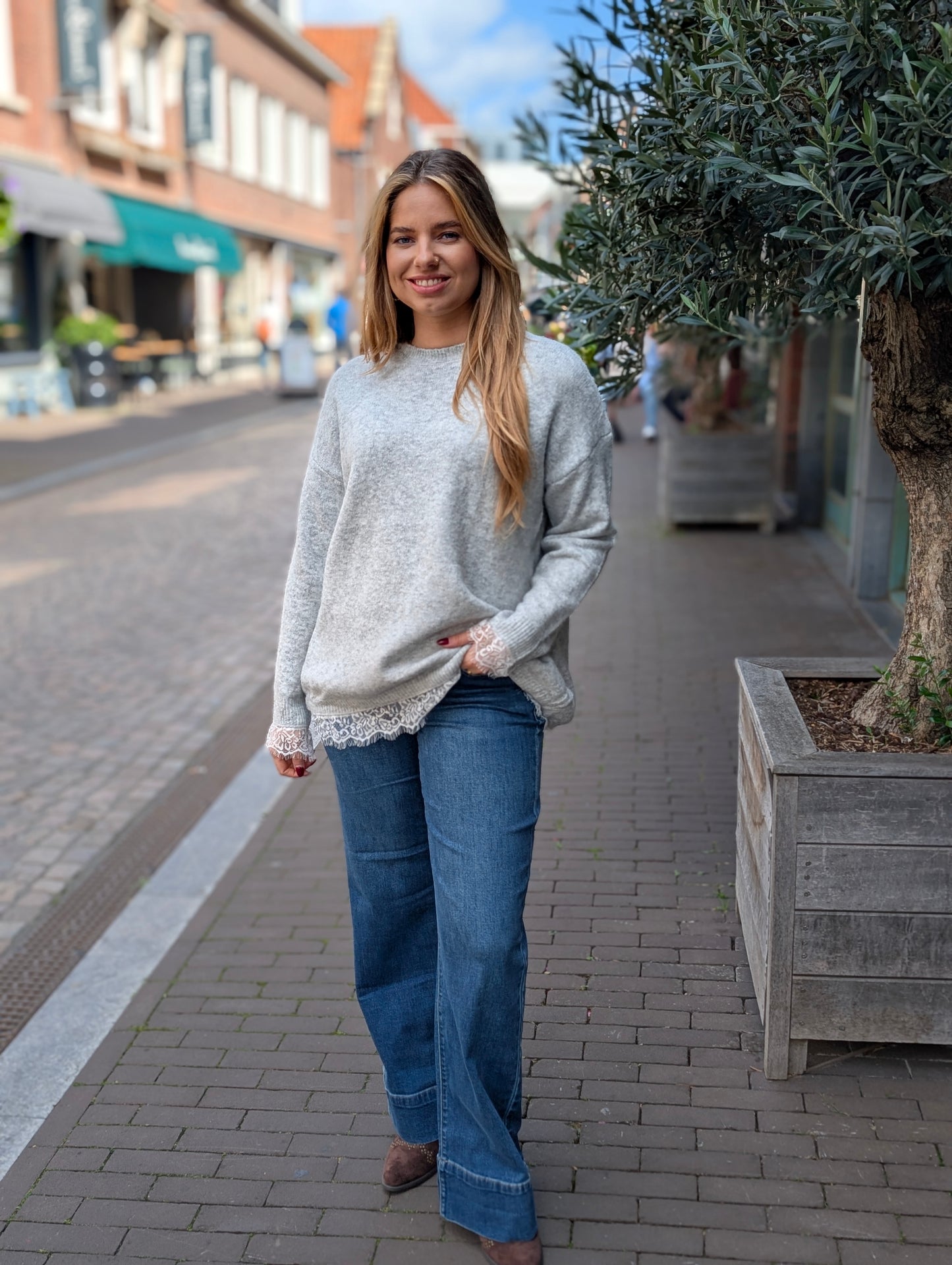 Lace trui Indi - Grijs/Wit