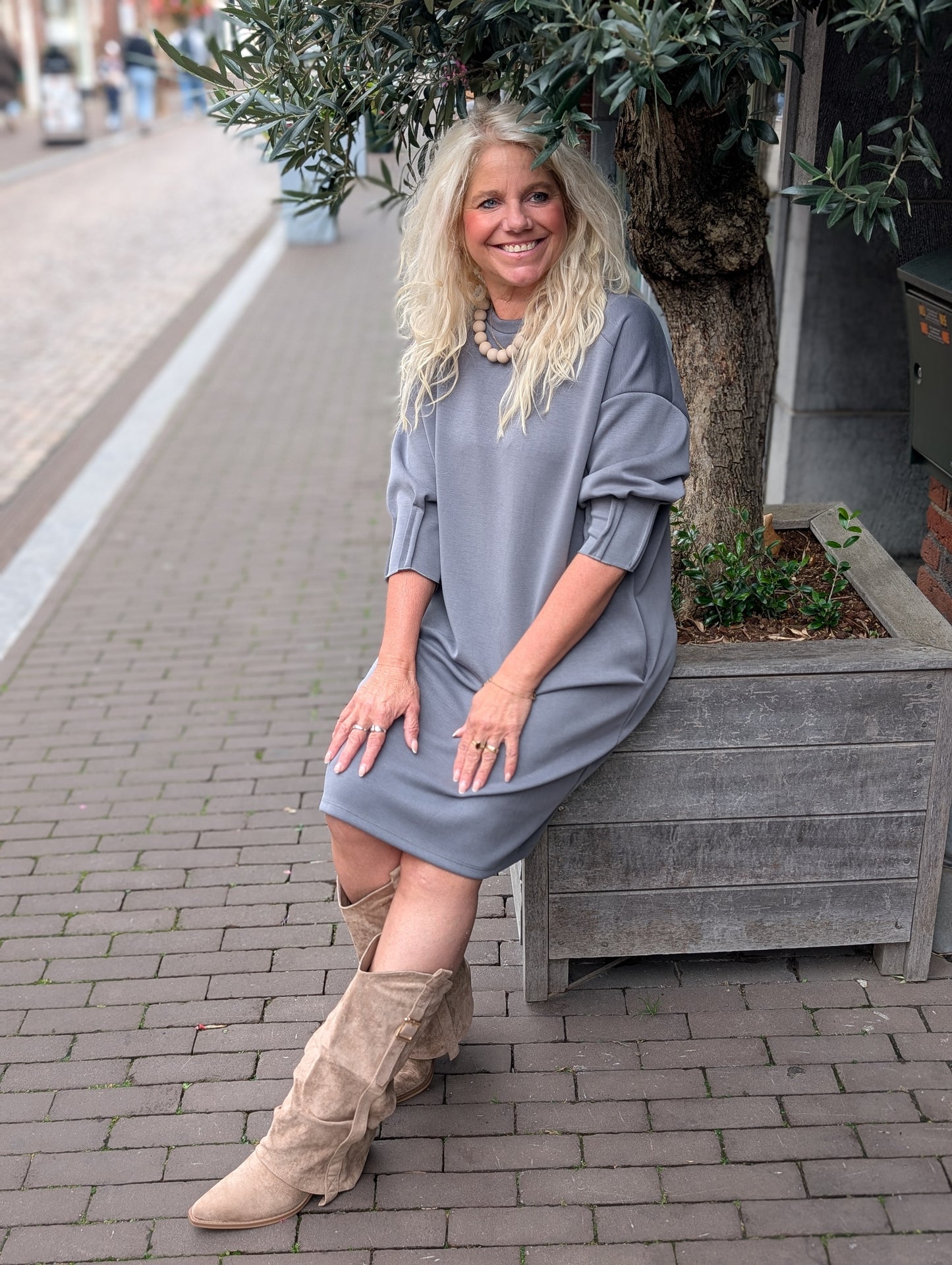 Patty Jersey jurk met zakken - Grijs