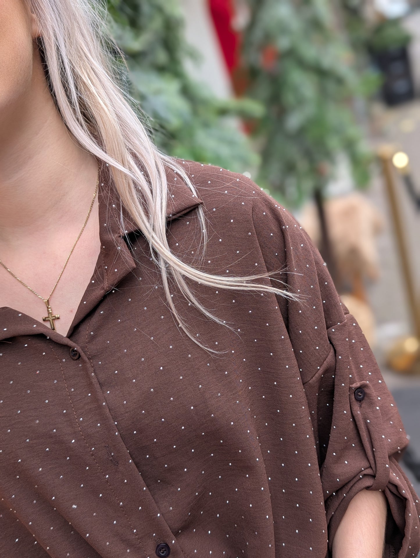 Florien glitter strik blouse - Bruin /zilver