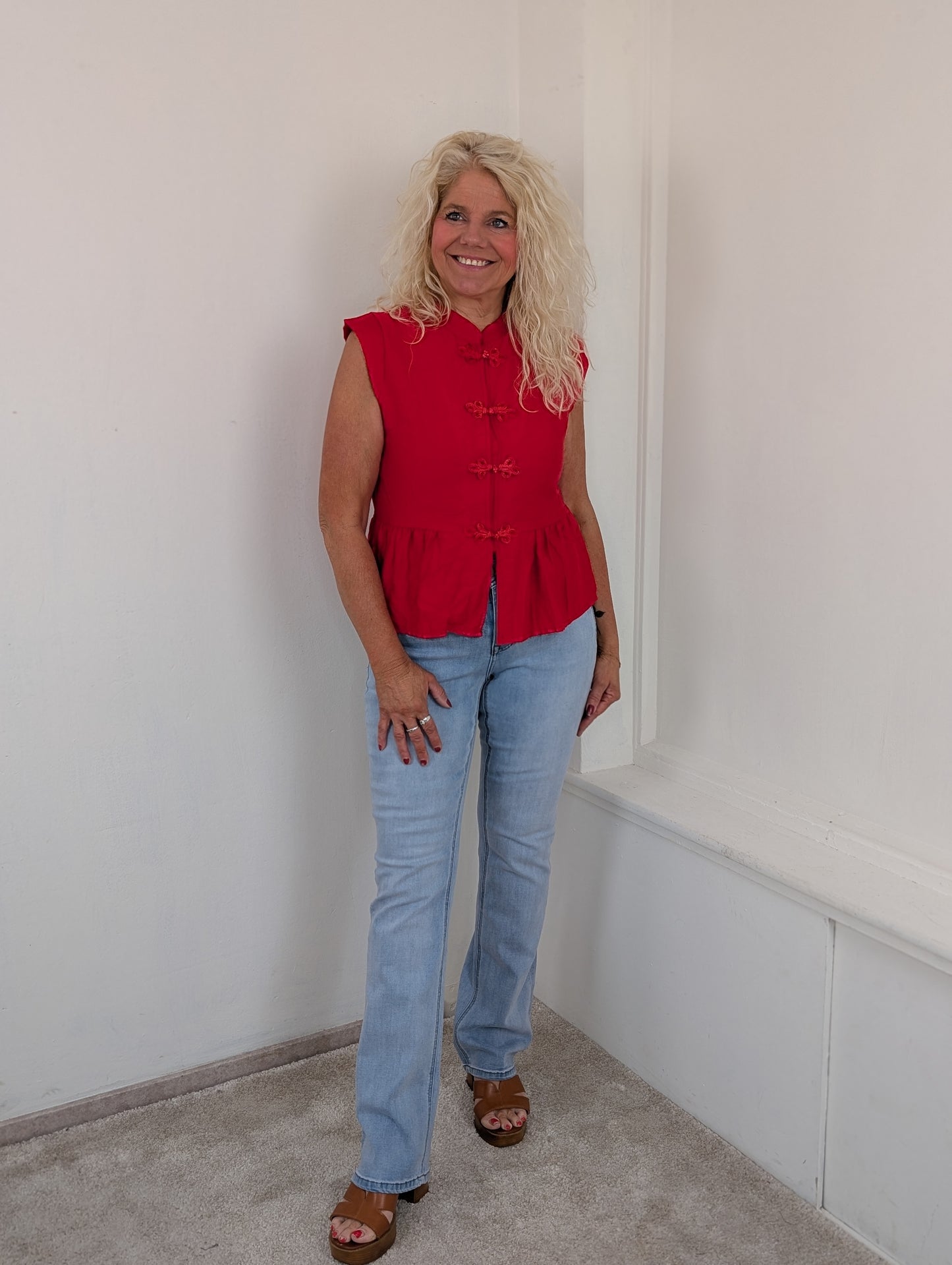 Kyoto peplum blouse top - Rood