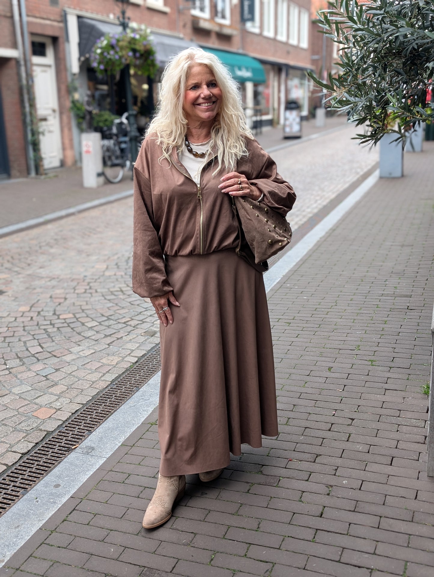 Suzi suède look lange rok - Donkerbruin
