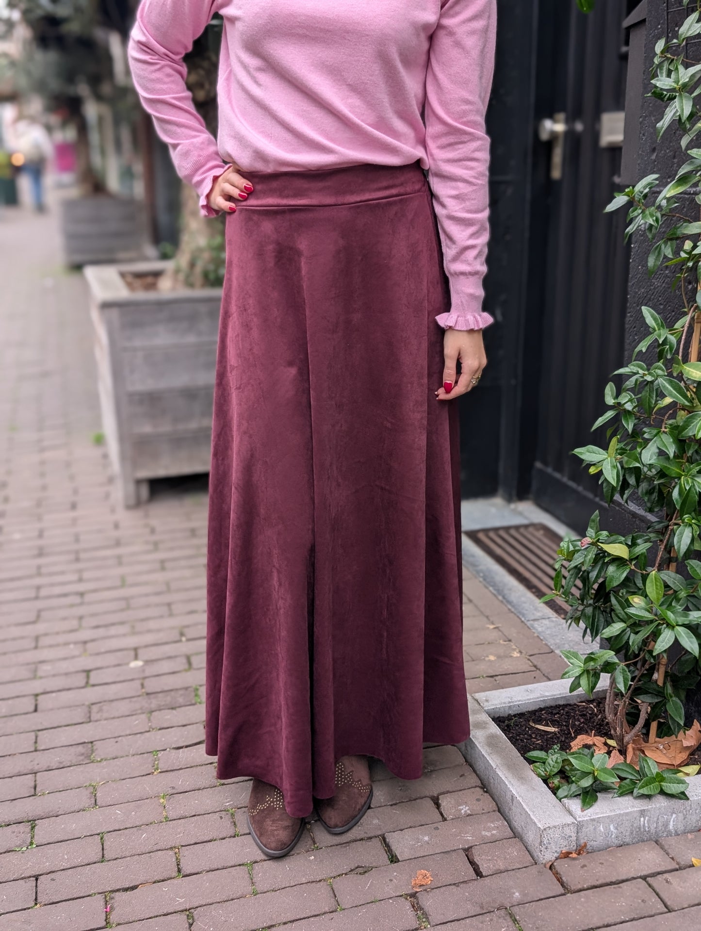 Suzi suède look lange rok - Wijnrood