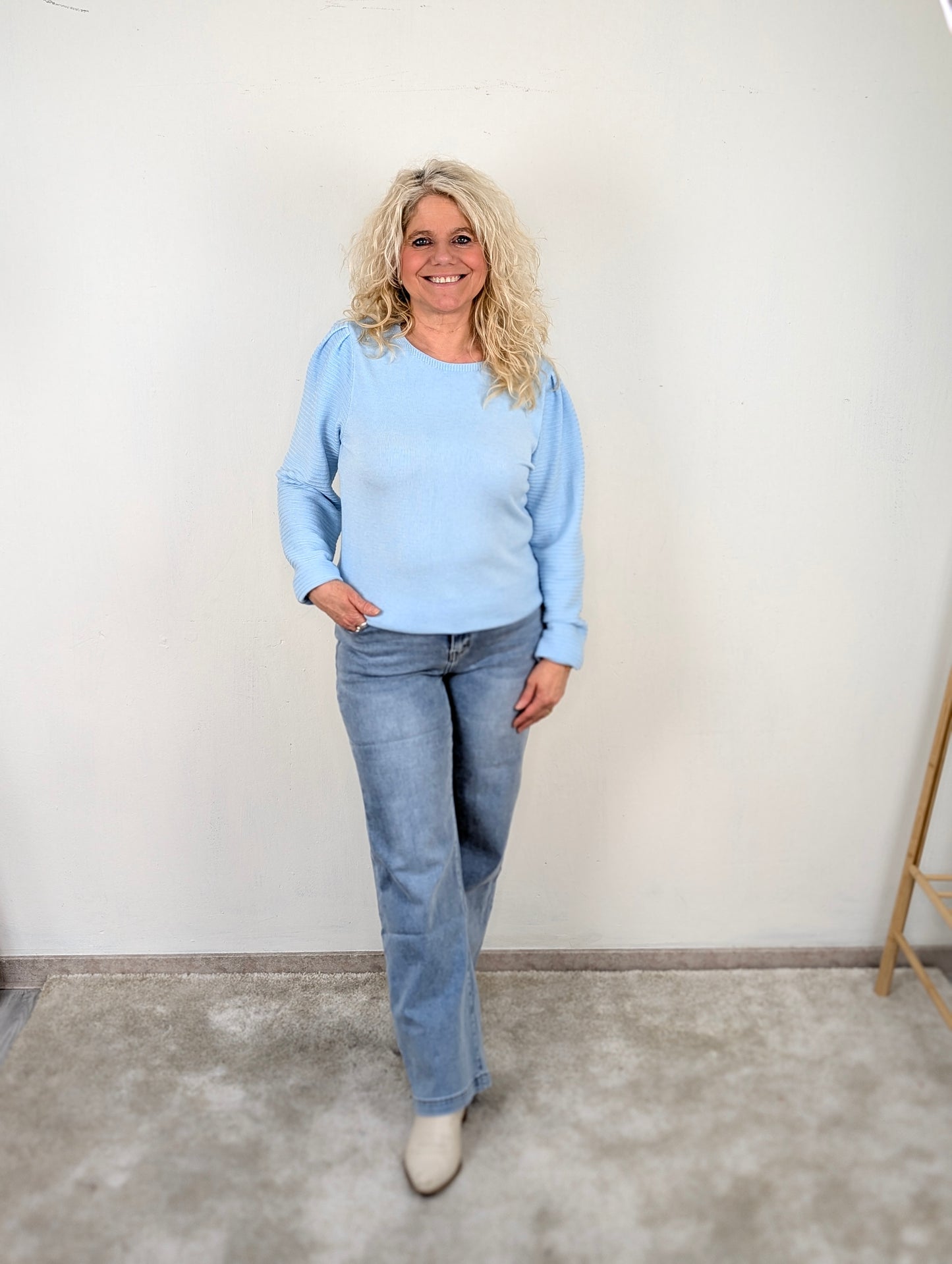 Emilia trui geribbelde mouwen - Licht blauw