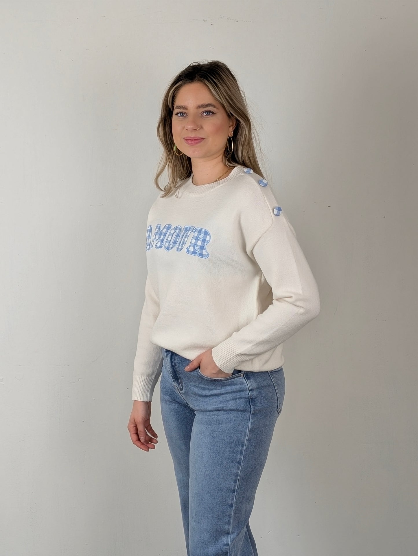 Amour trui Levy - Blauw/Wit ruitje