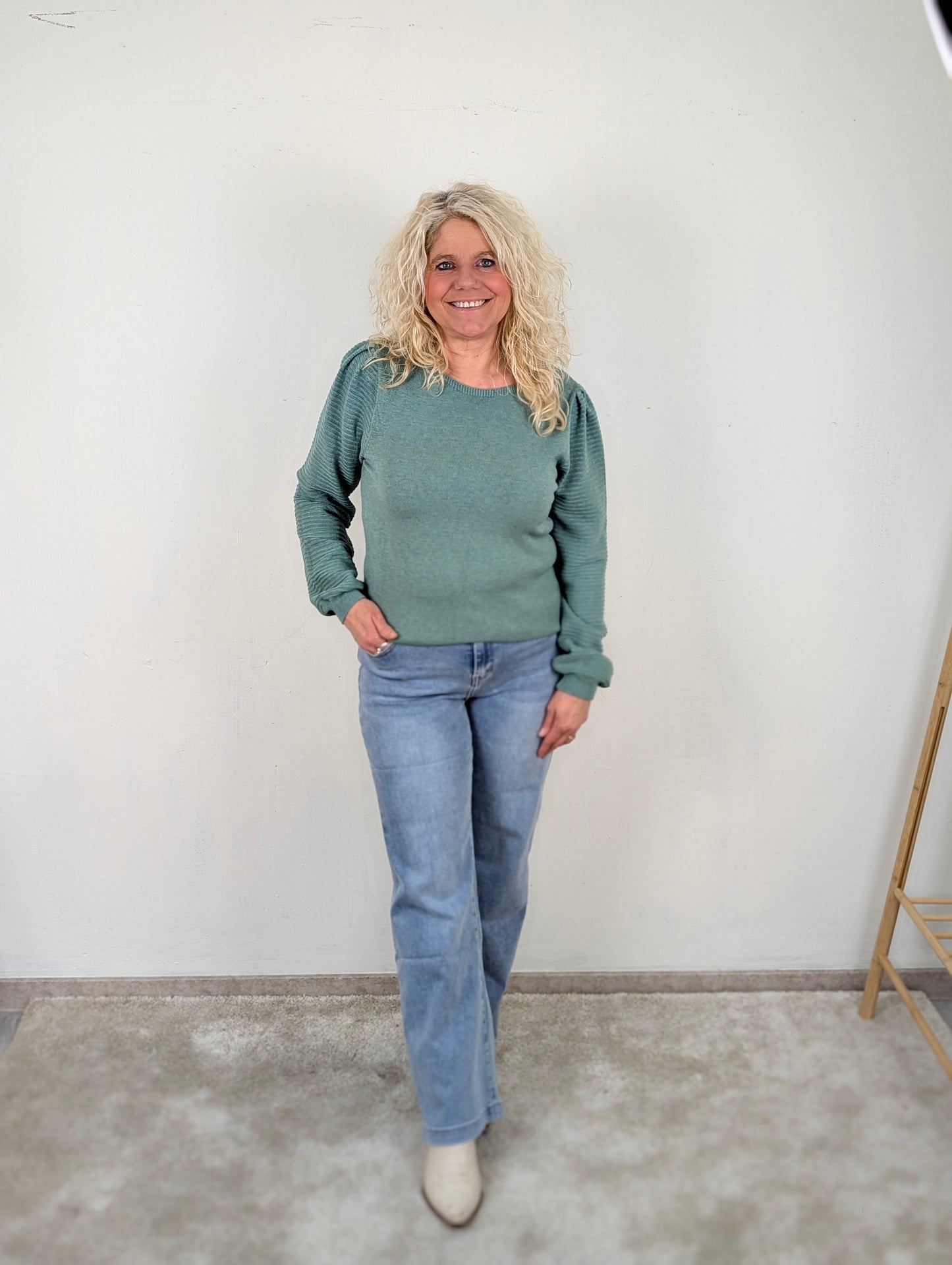 Emilia trui geribbelde mouwen - Zeegroen