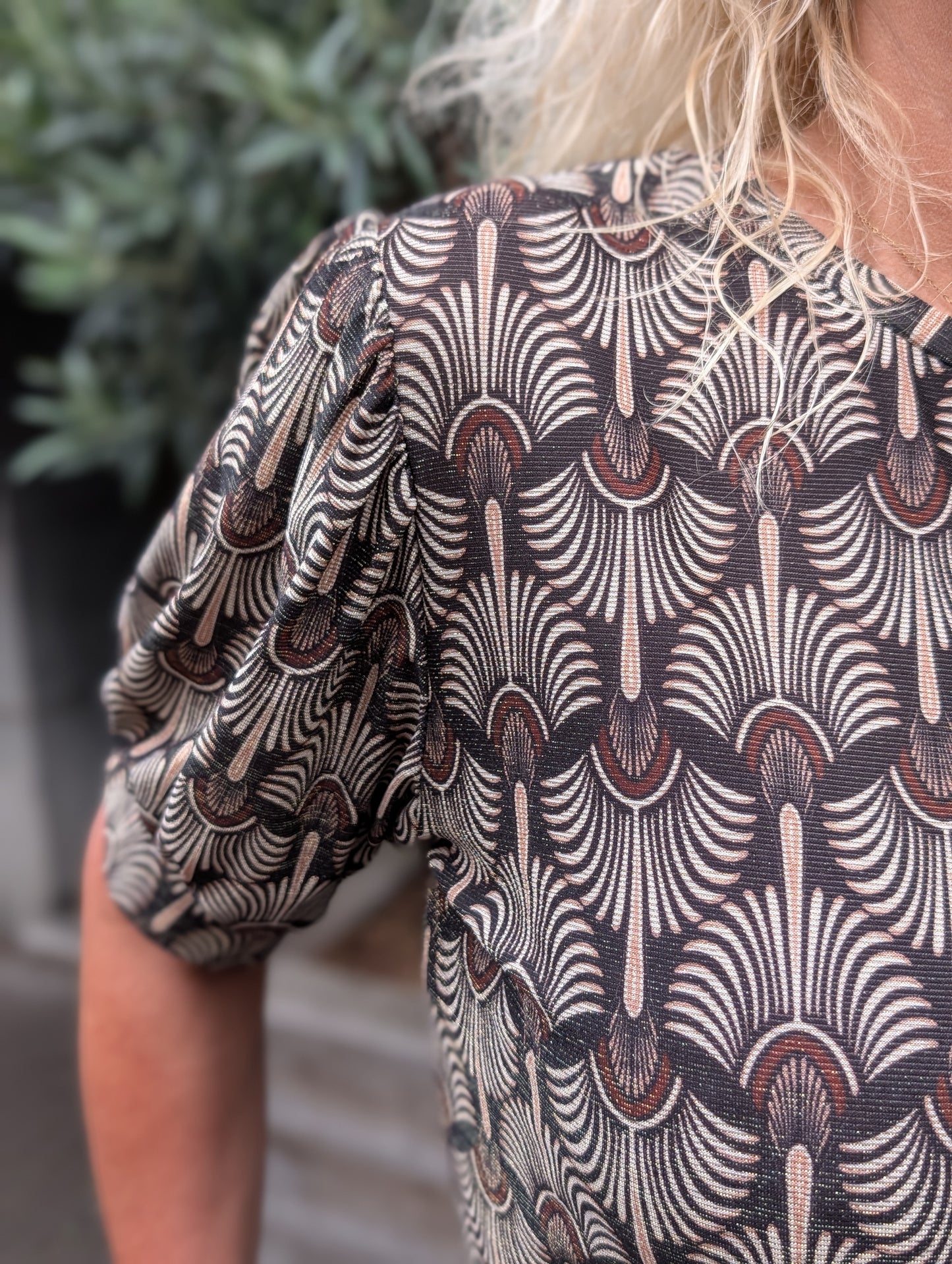 Welty strik top - Print motief / Bruin tinten