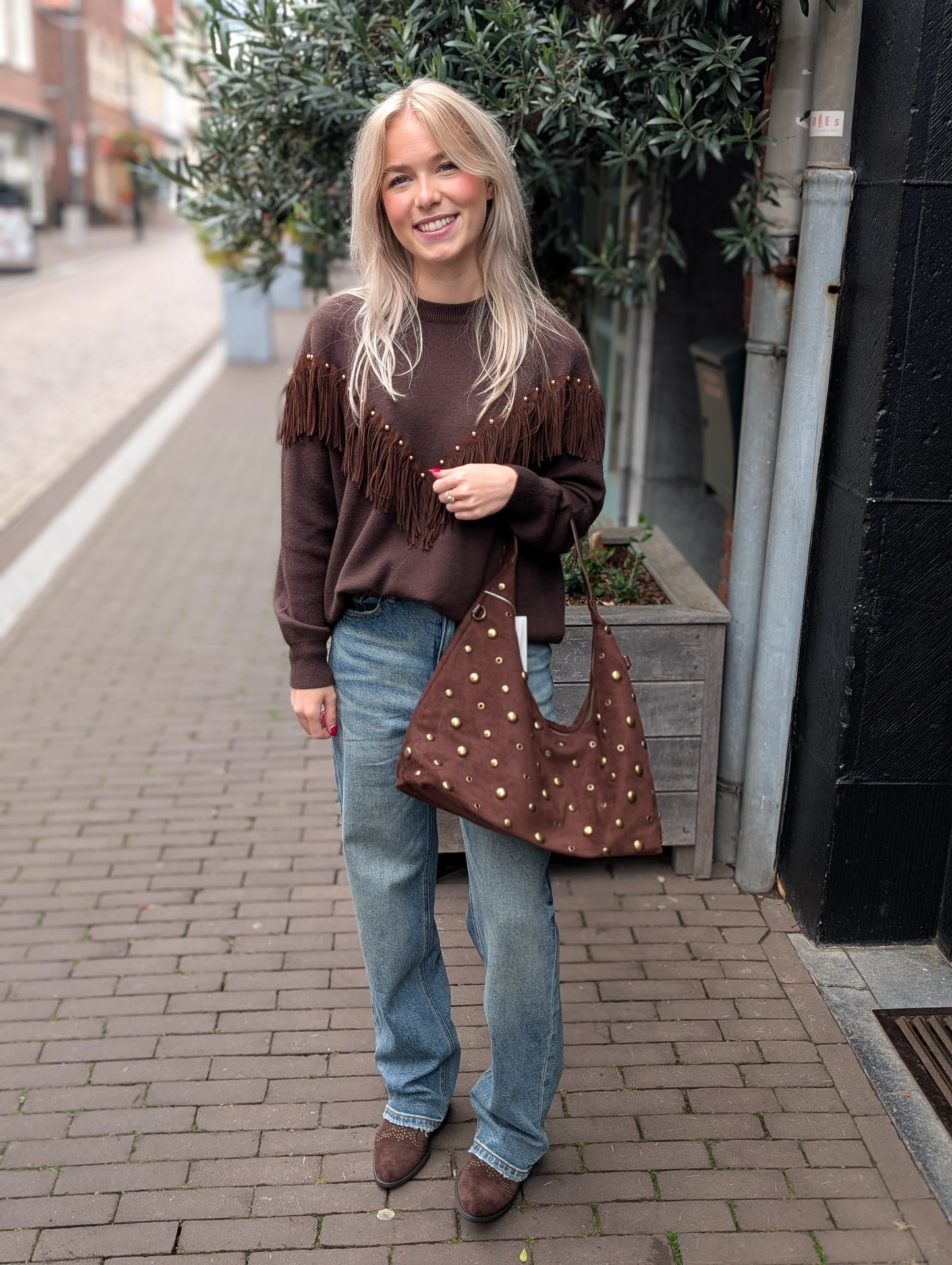 Western sweater franjes - Bruin