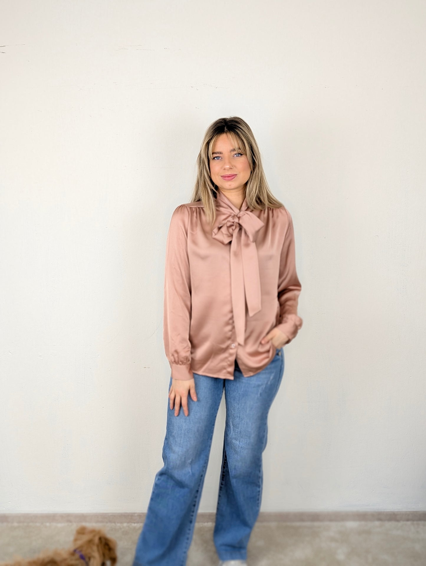 Vera silk strik blouse - Rose