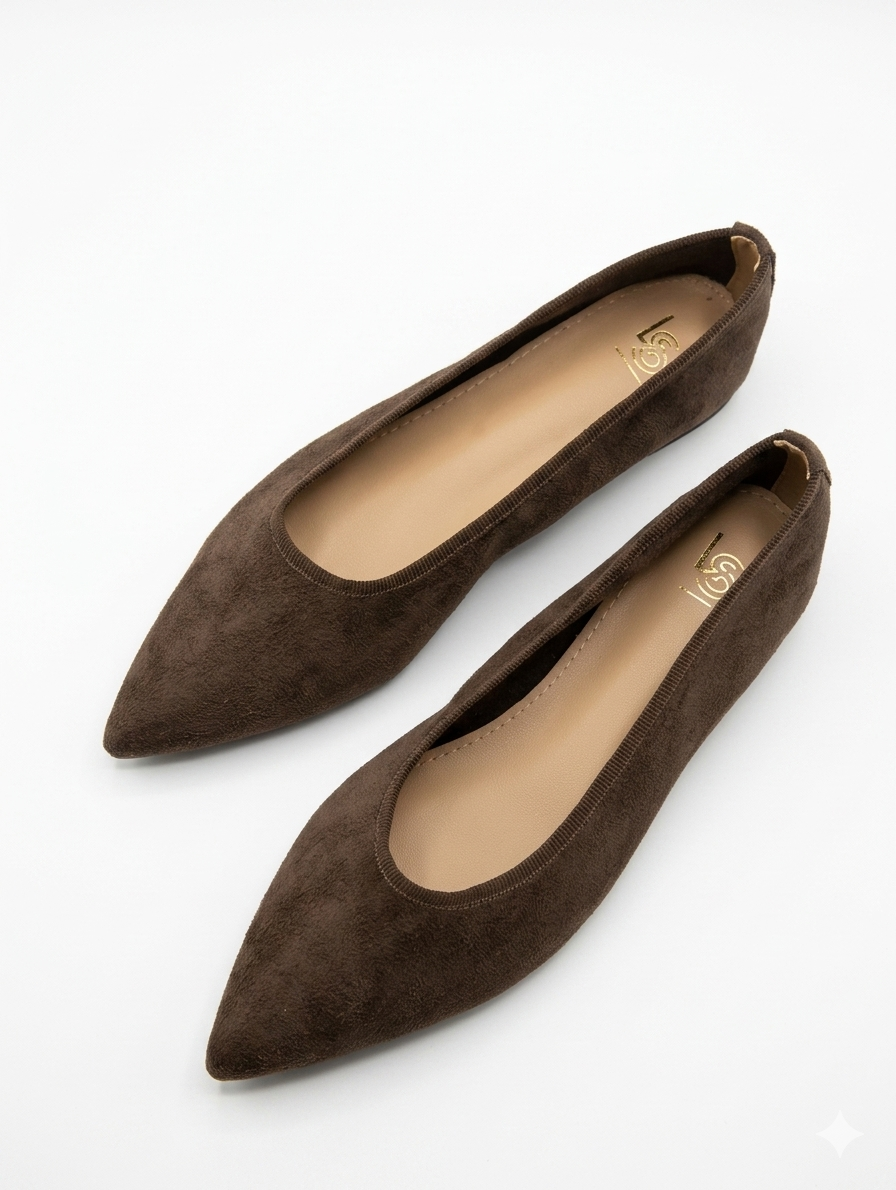 Suede Pointed Ballerina - Coffee