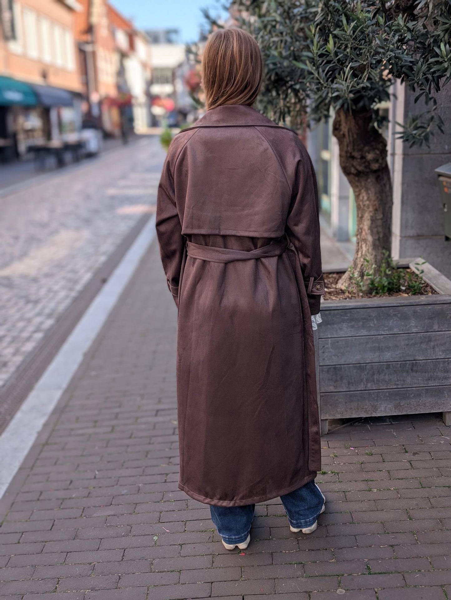 Suède look trenchcoat Fenny - Bruin