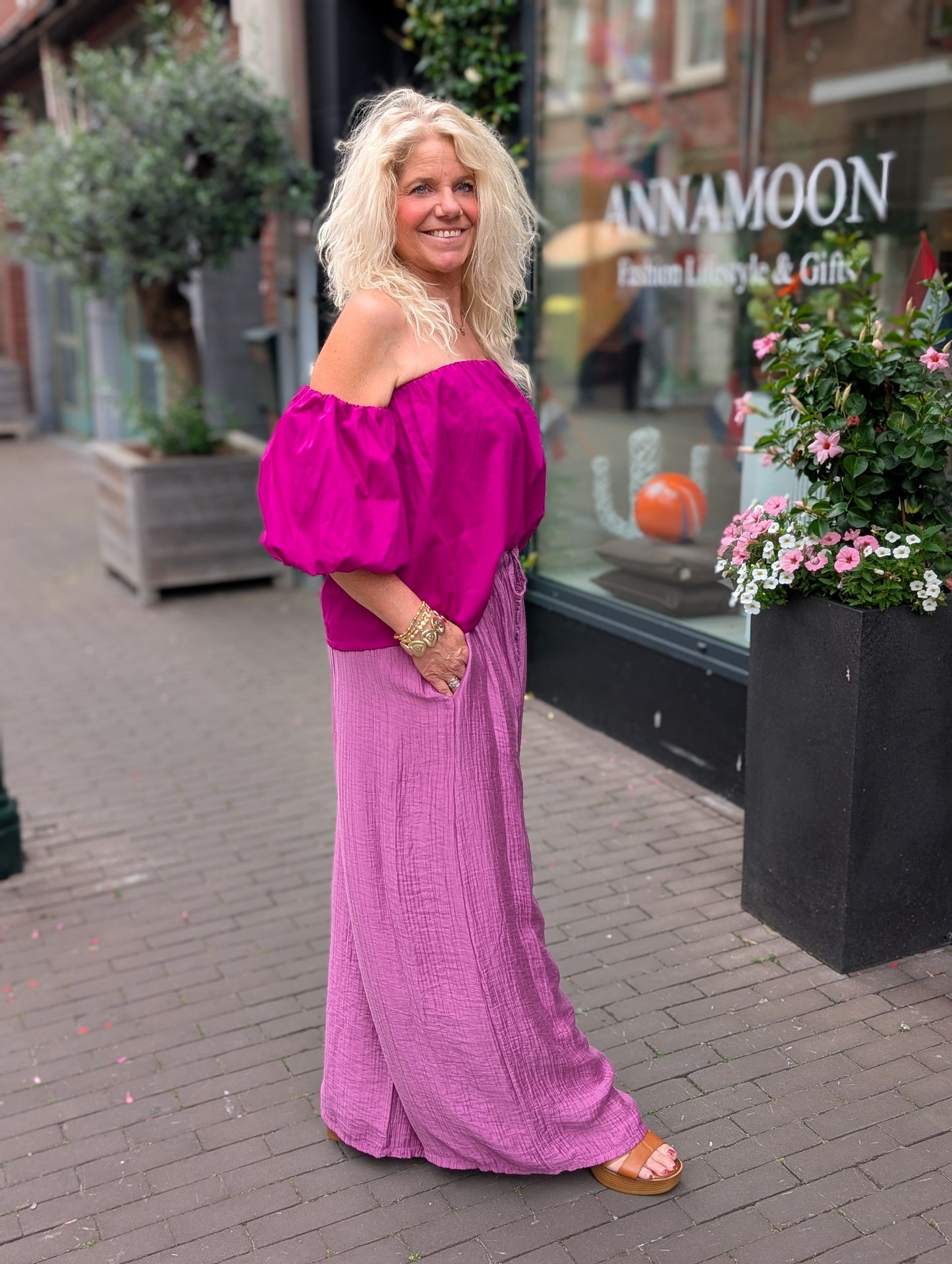 Off the shoulder blouse top - Magenta