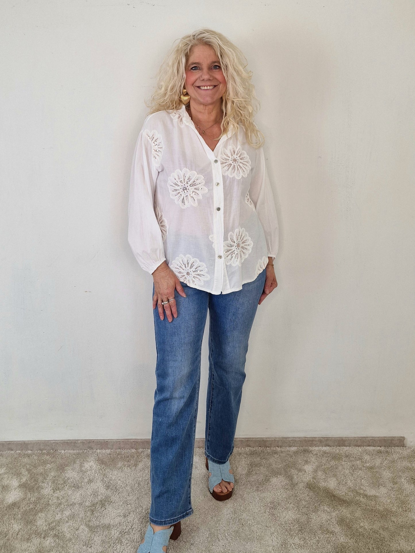 Anne blouse bloemen - Wit