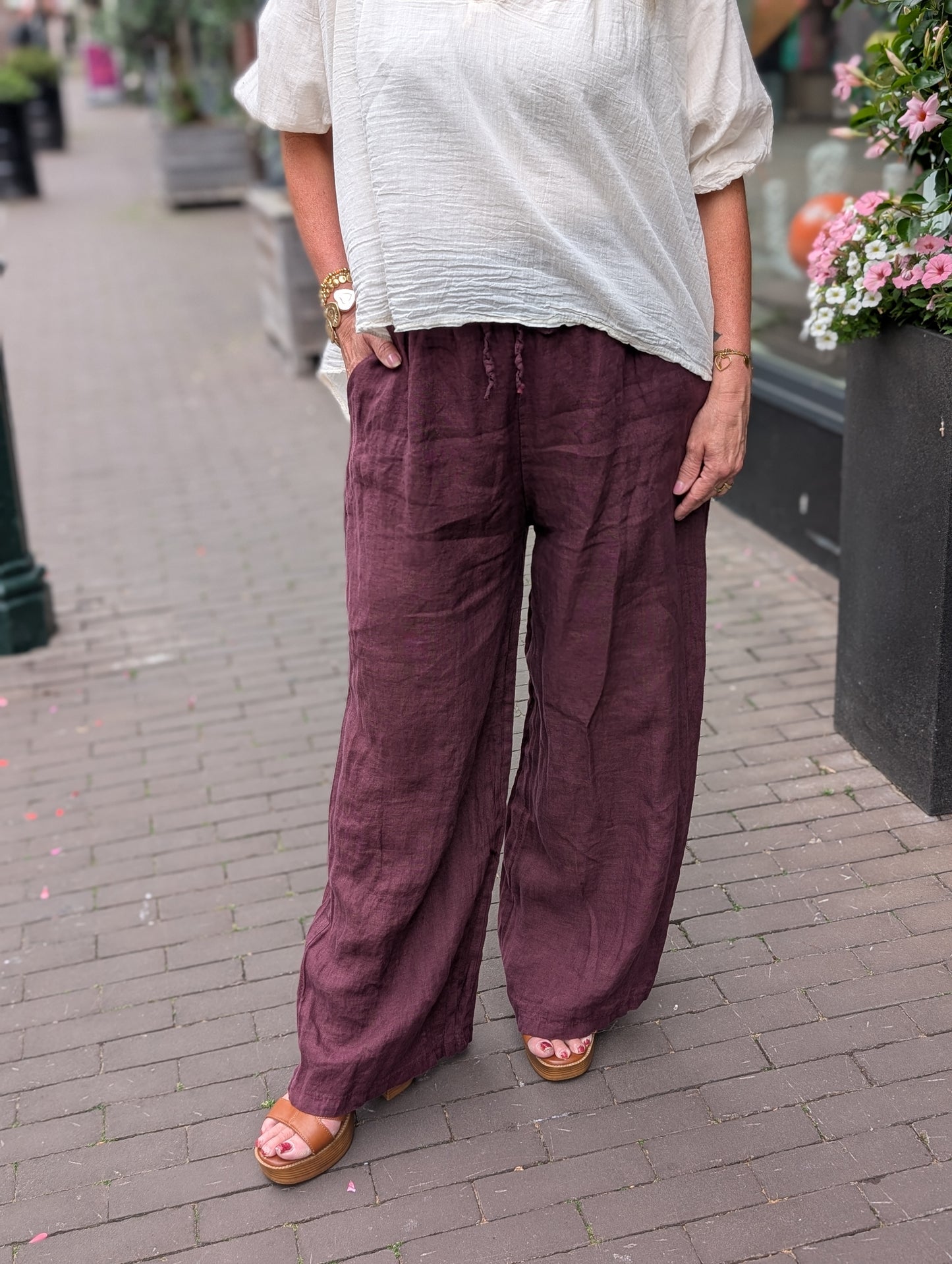 Linnen broek Renske - Bordeaux