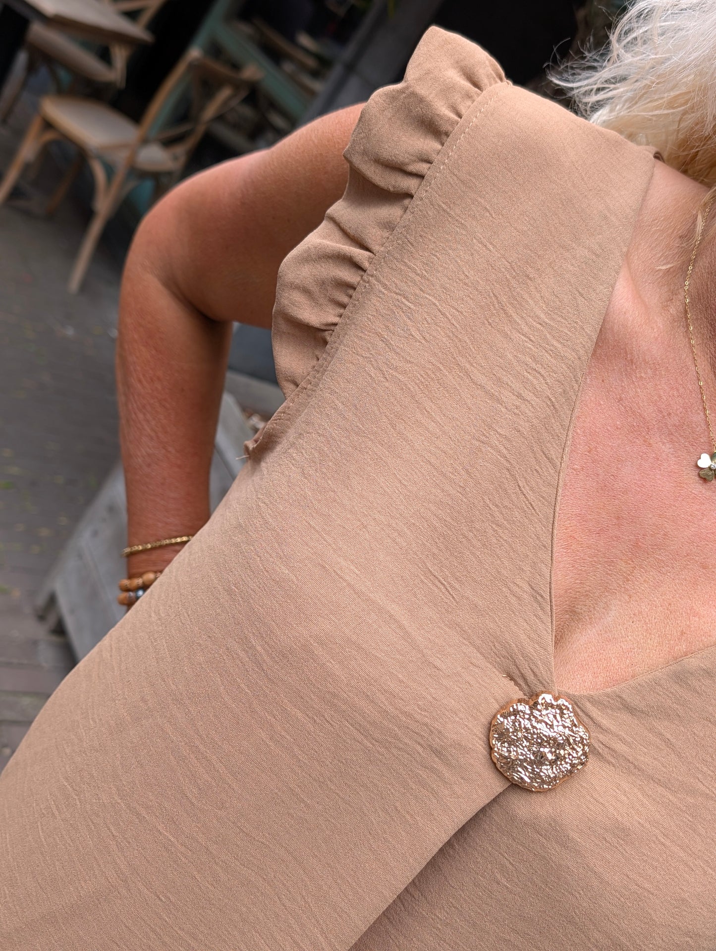 Liza jurk ruffle - Camel