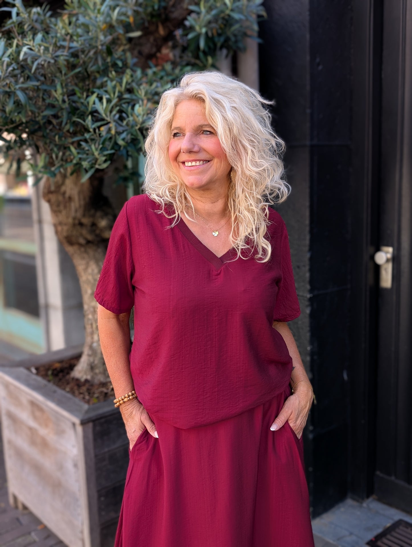 Olivia rok met zakken - Bordeaux rood