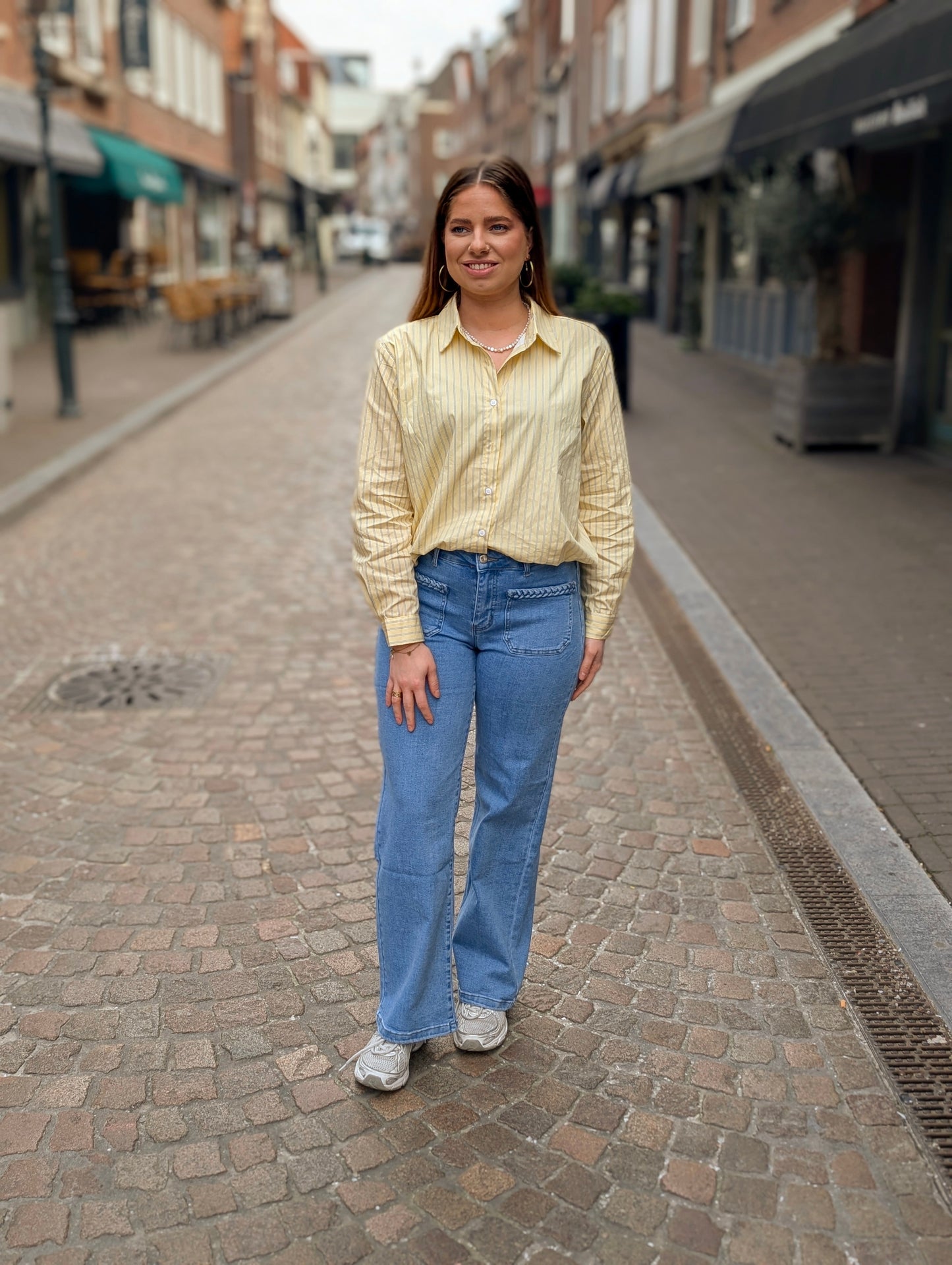 Gestreepte katoenen blouse Fanny - Geel