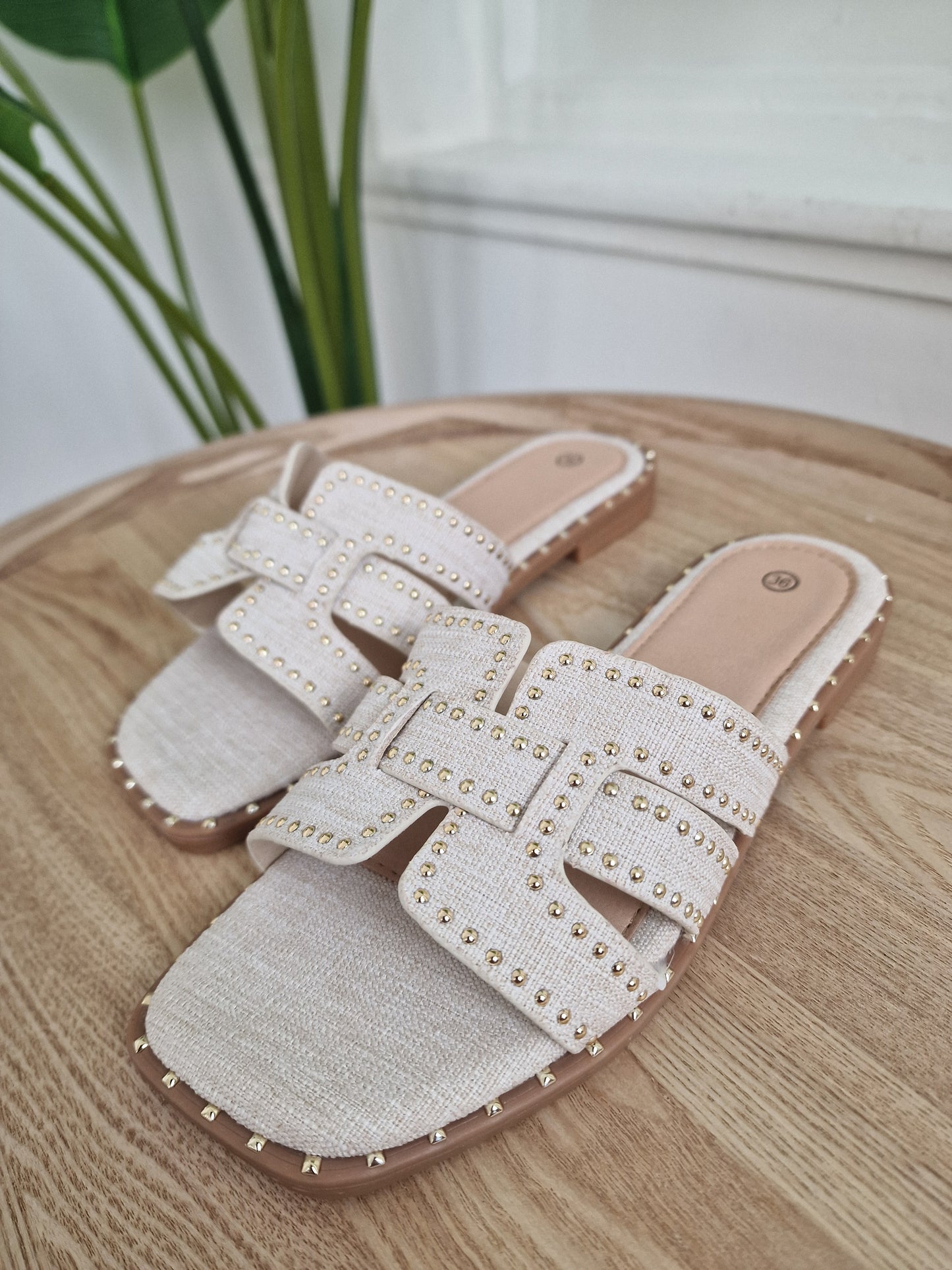 Noël slipper - Ecru met gouden stuts