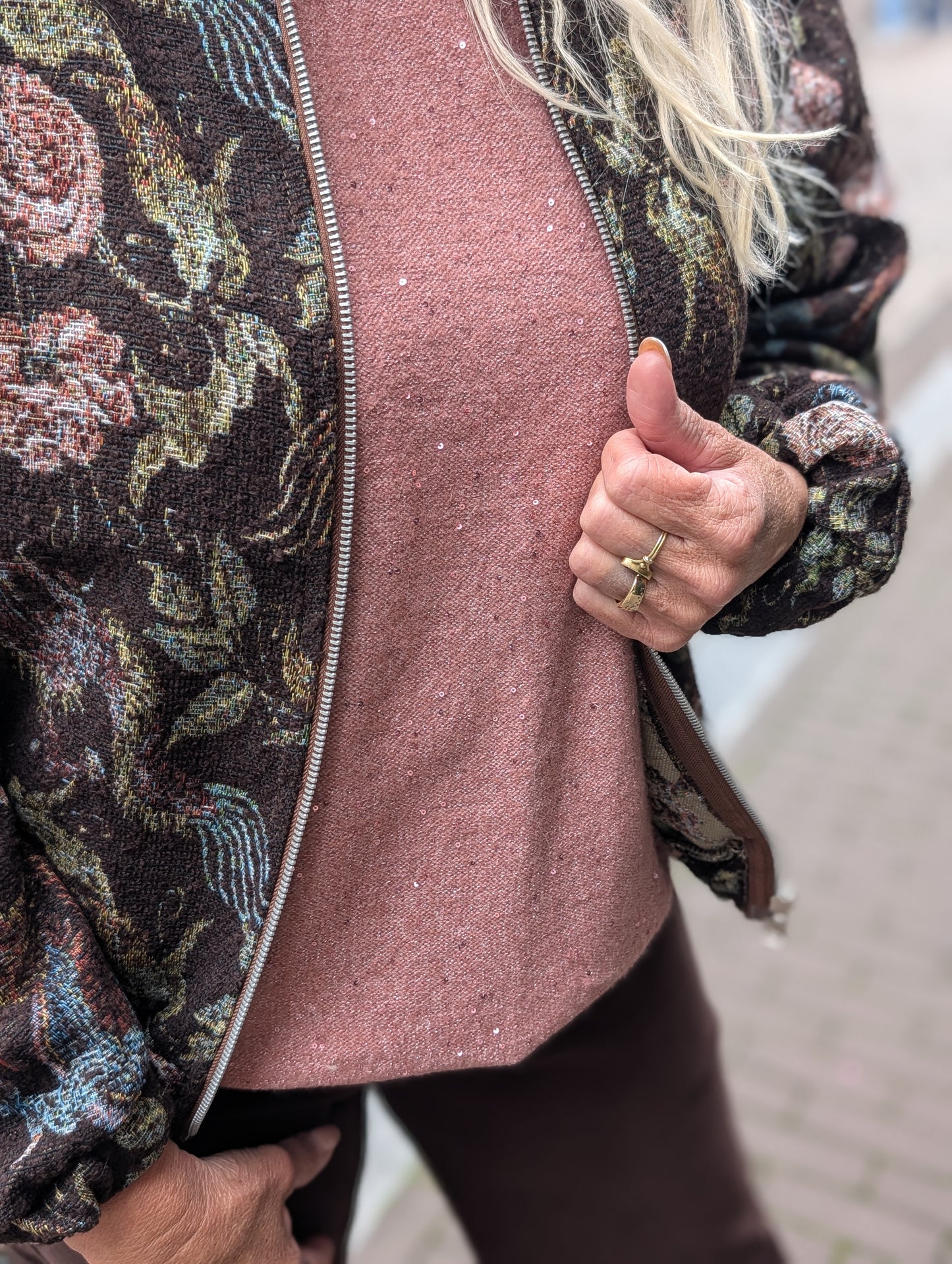 Bibal bloemen print bomber jas - Donkerbruin/Multicolor