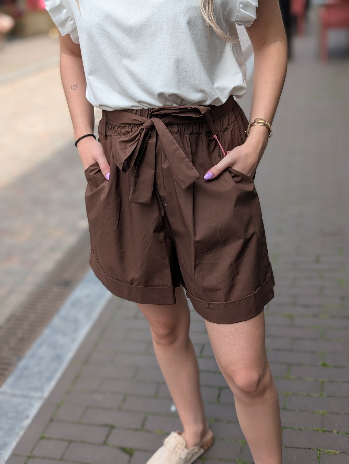 Katoenen paperbag Short - Bruin