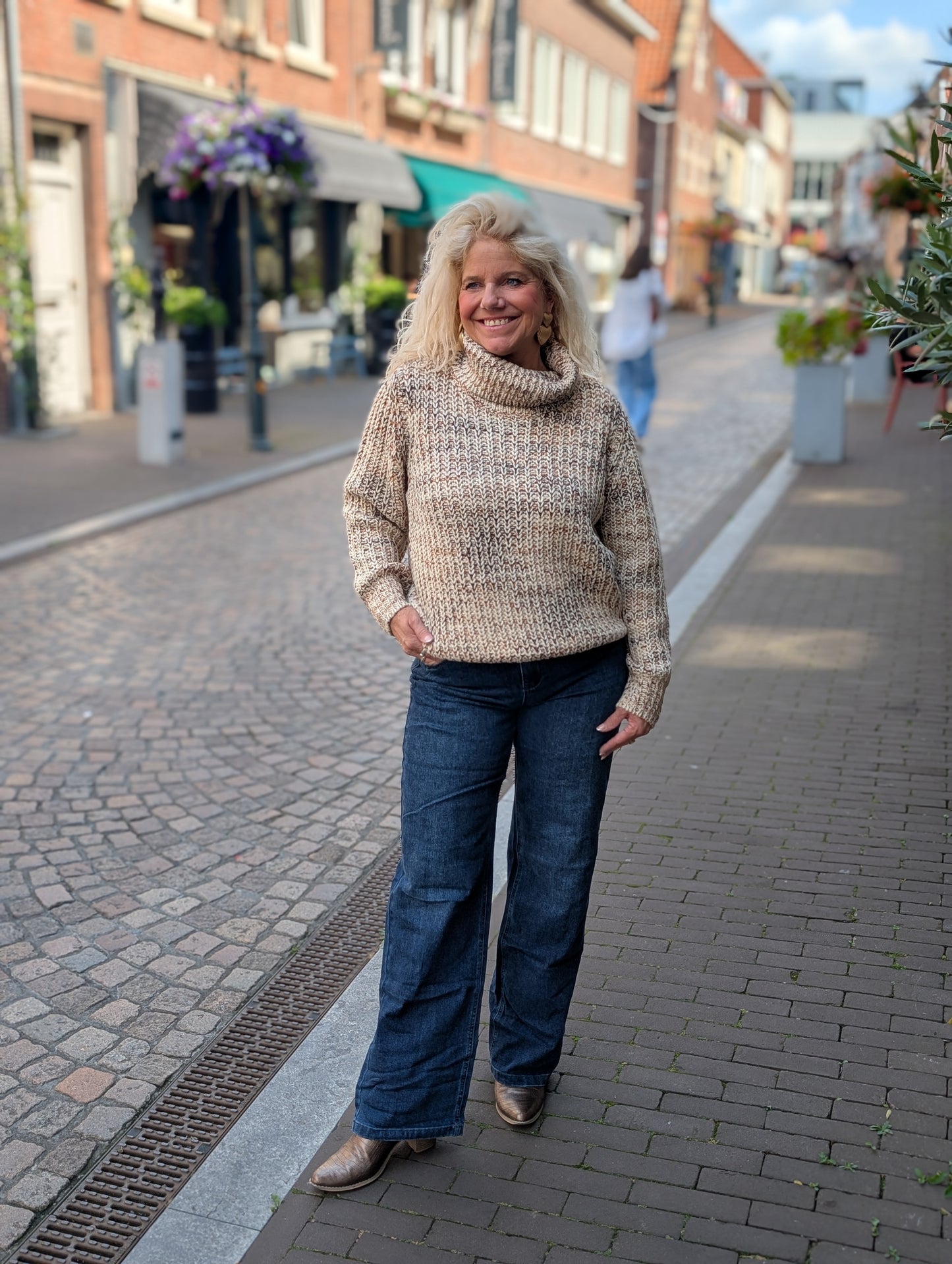 Red Button cocoon multi sweater - Brown