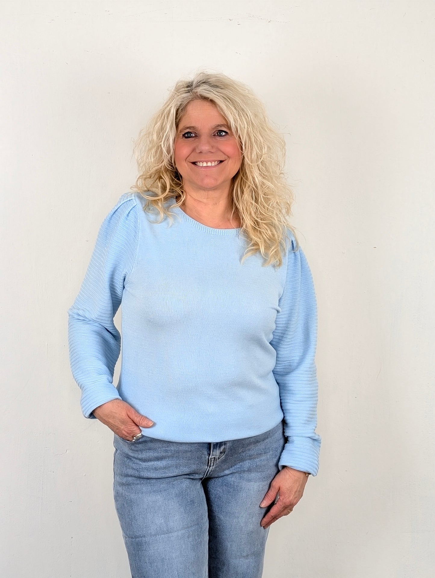 Emilia trui geribbelde mouwen - Licht blauw