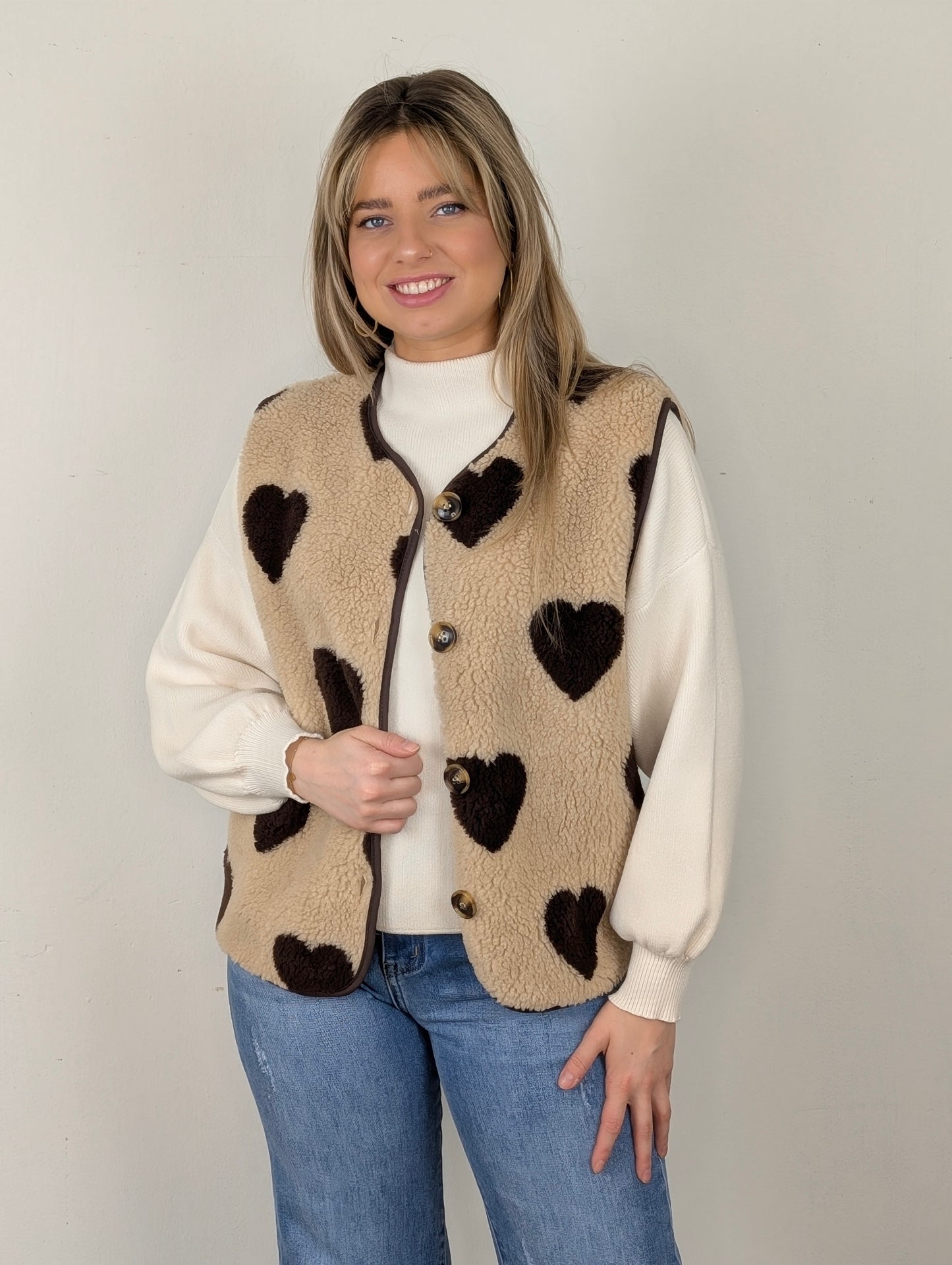 Teddy hartjes gilet Ninthe - Camel/ bruin