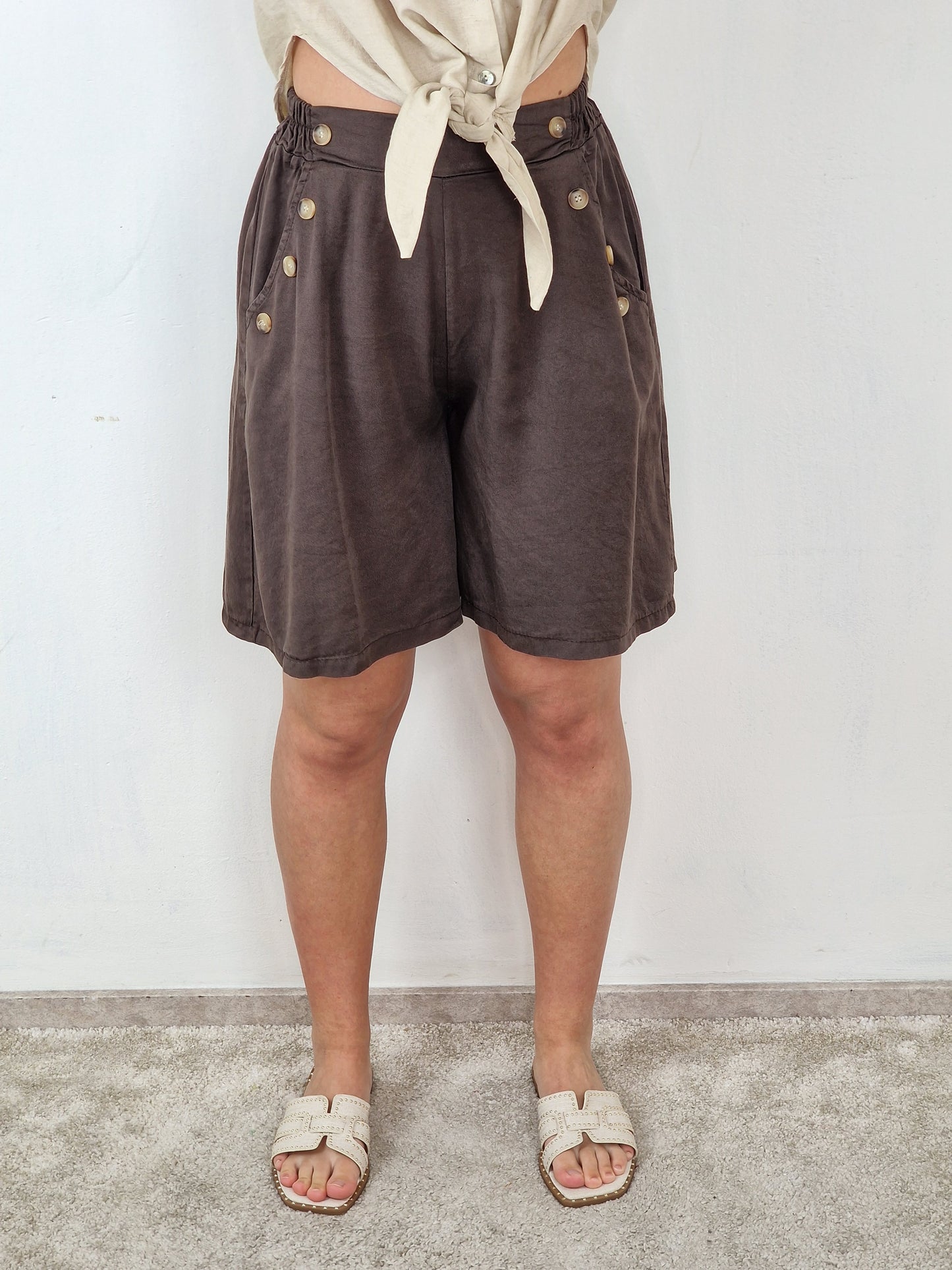Tencel Short knopen Nora - Donkerbruin