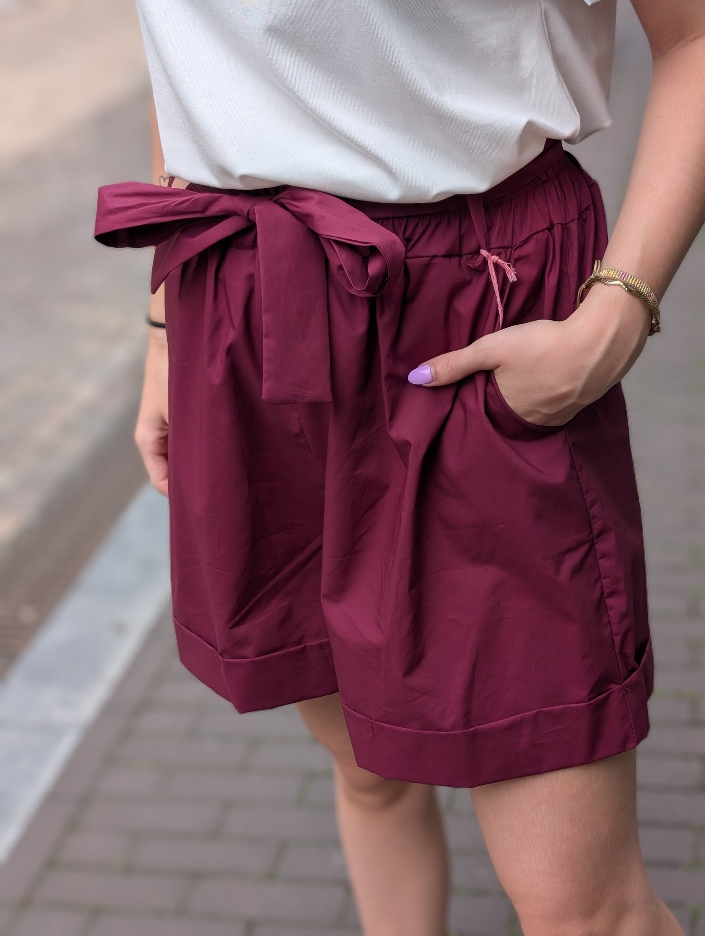 Katoenen paperbag Short - Bordeaux