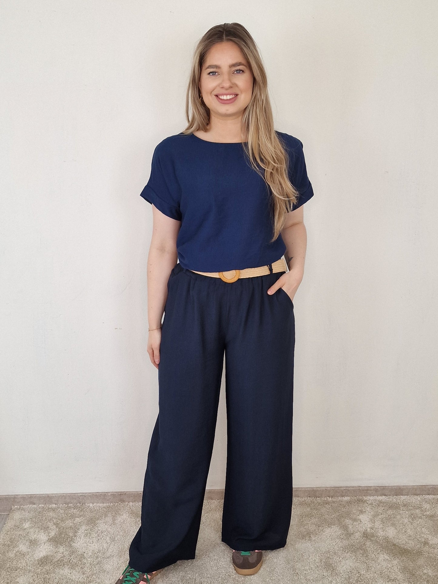 Sandra pantalon met riem - Donker blauw