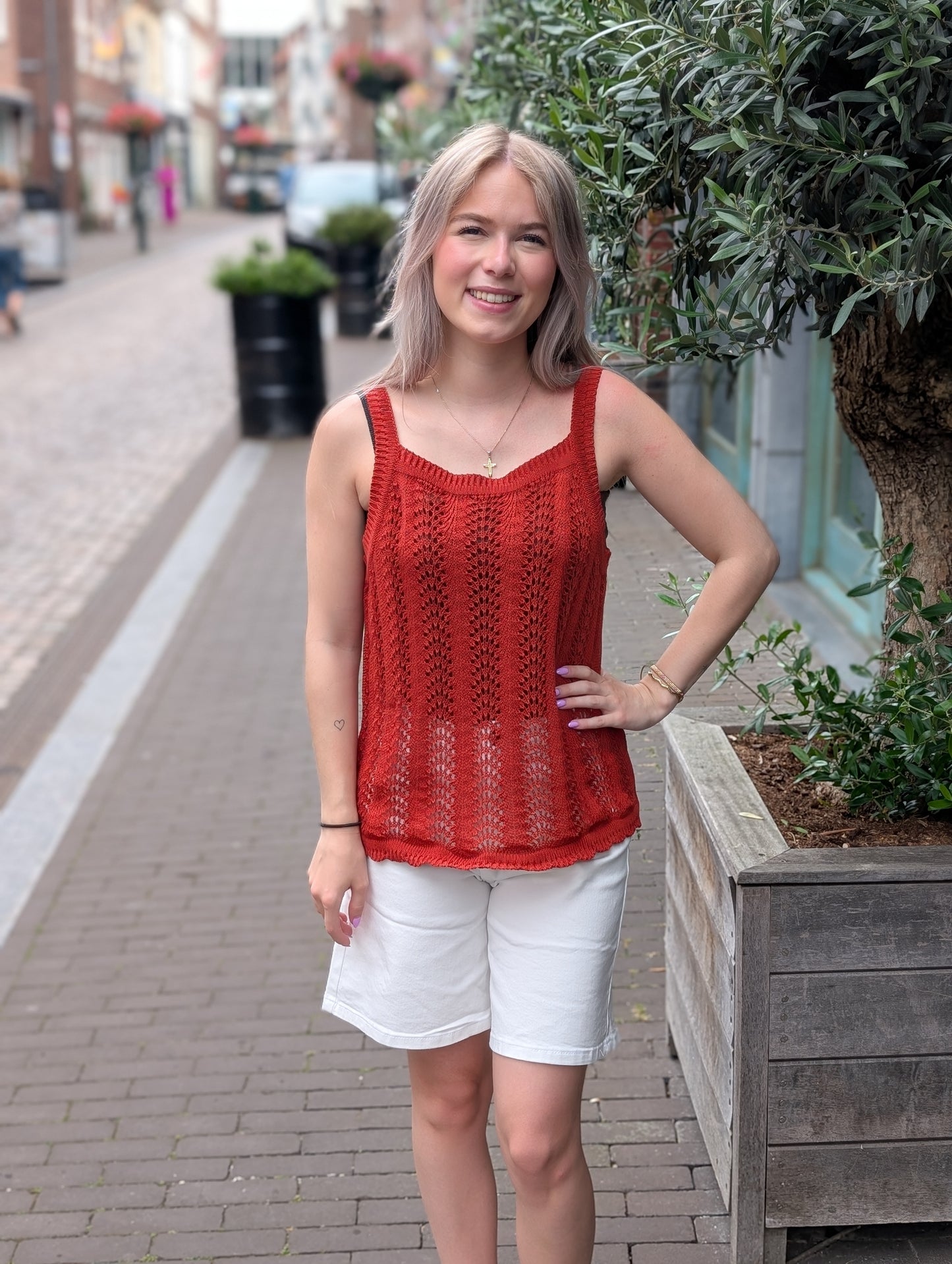 Ajour gebreide top Liz - Brique