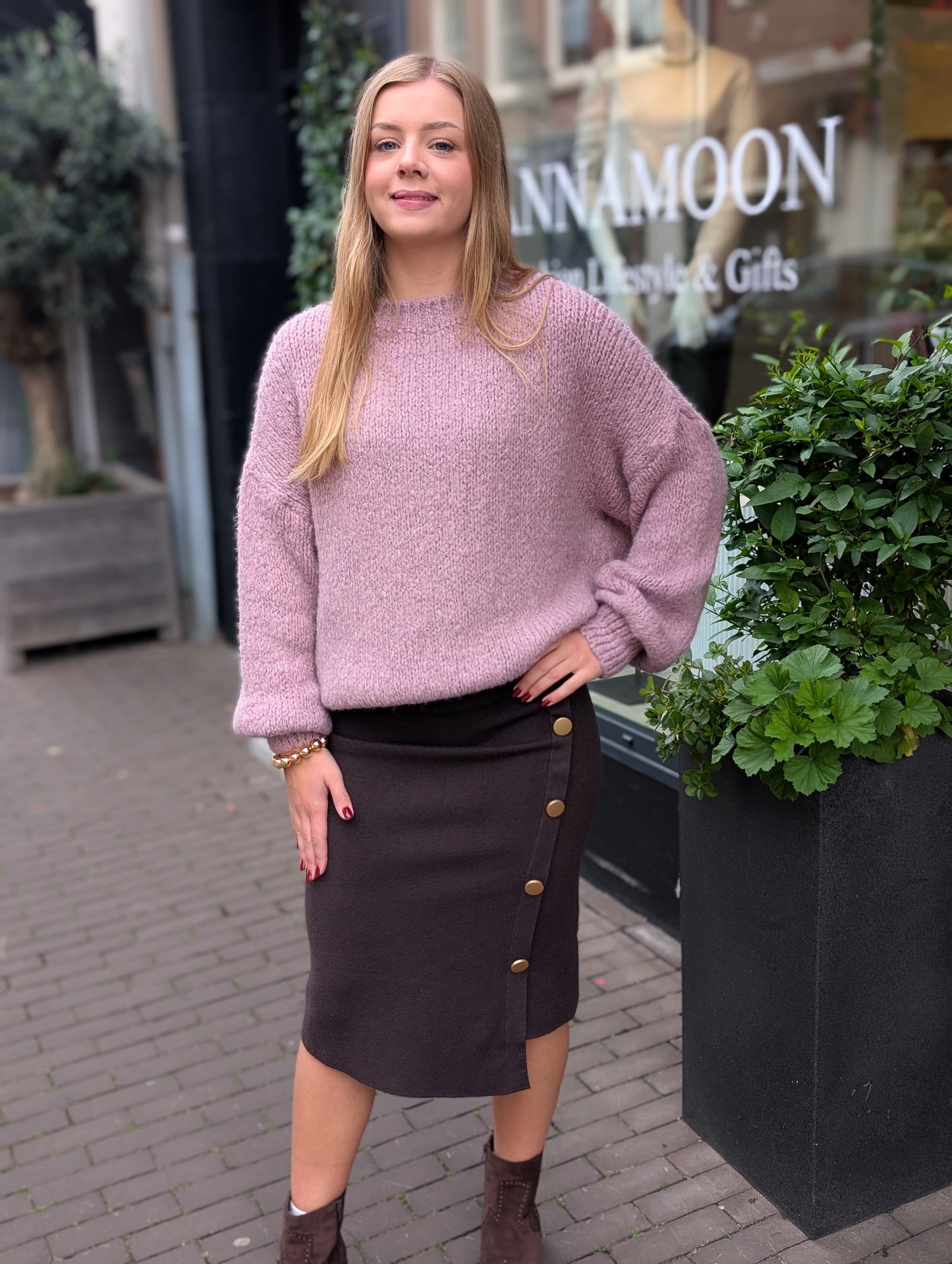 Rok gouden knopen Mandy - Bruin