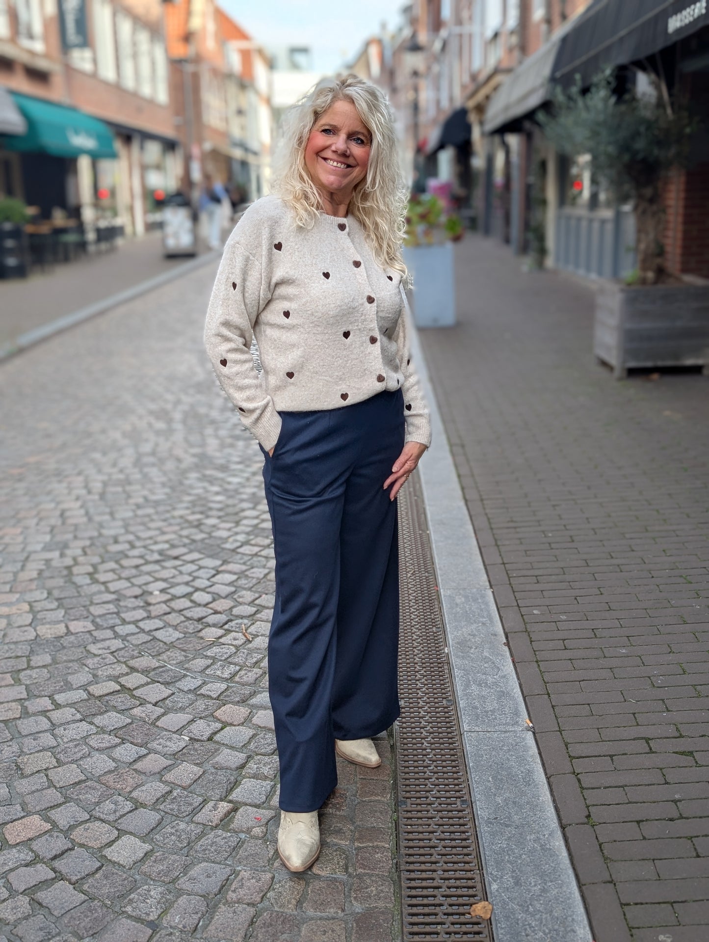 Babs wide leg pantalon met riem - Donkerblauw