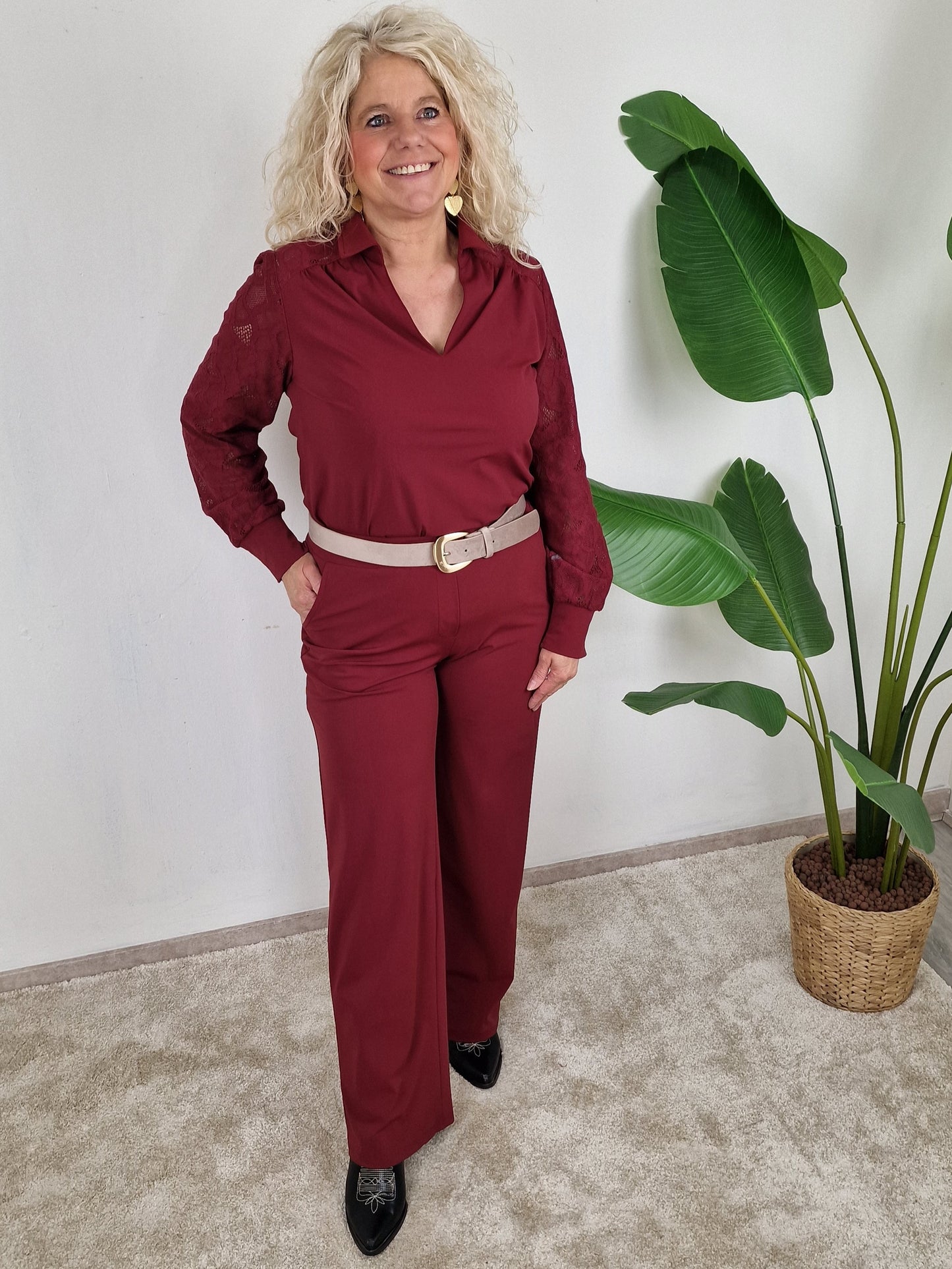 Maaike Triple nine travel stof blouse\ Burgundy rood