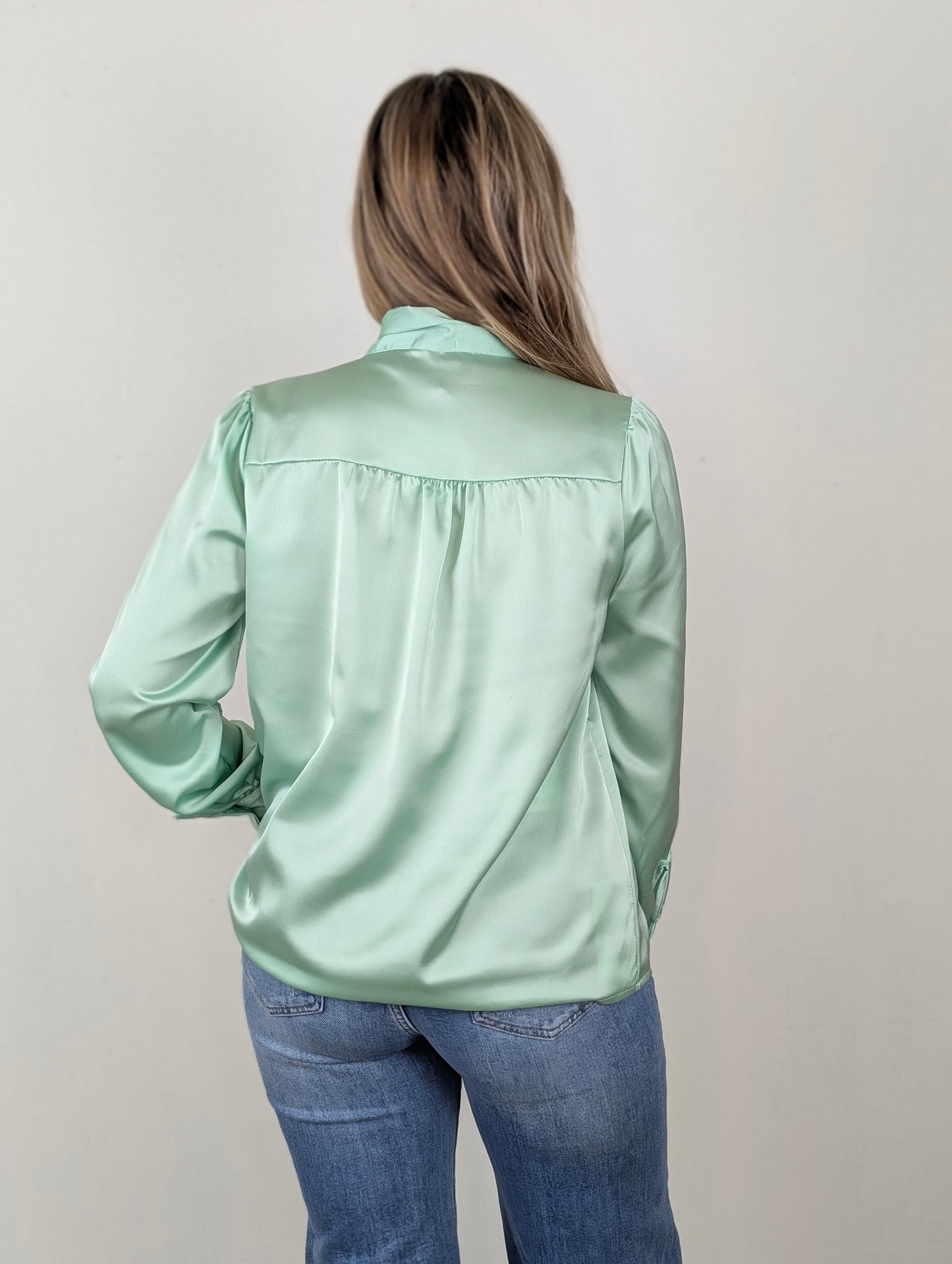 Vera silk strik blouse - Mint groen