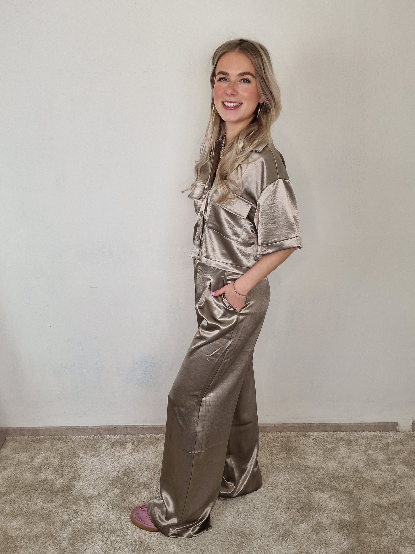 Thara silk pantalon - Taupe