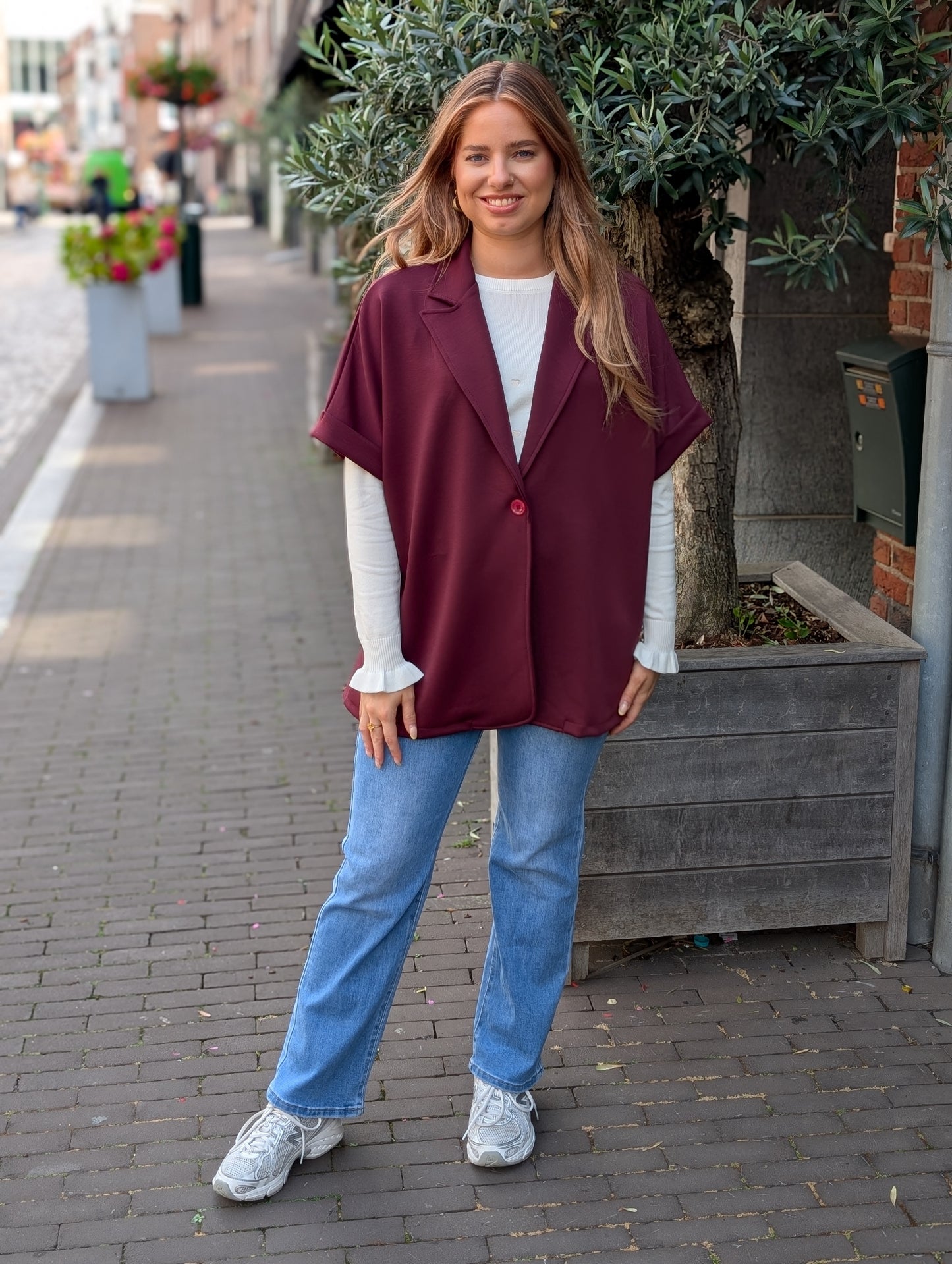 Jersey vest korte mouwen Renske - Bordeauxrood