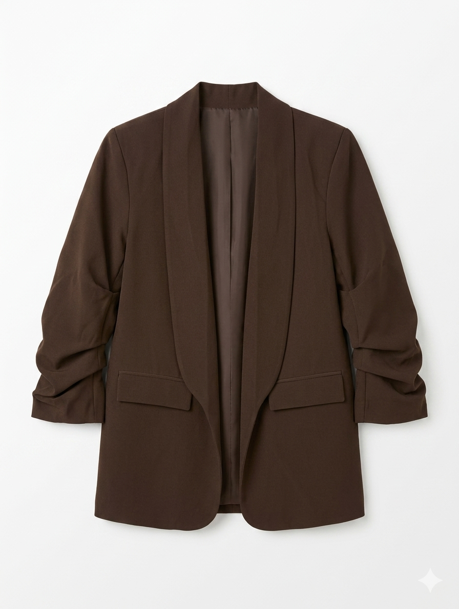 Ruched Sleeve Blazer - Donkerbruin