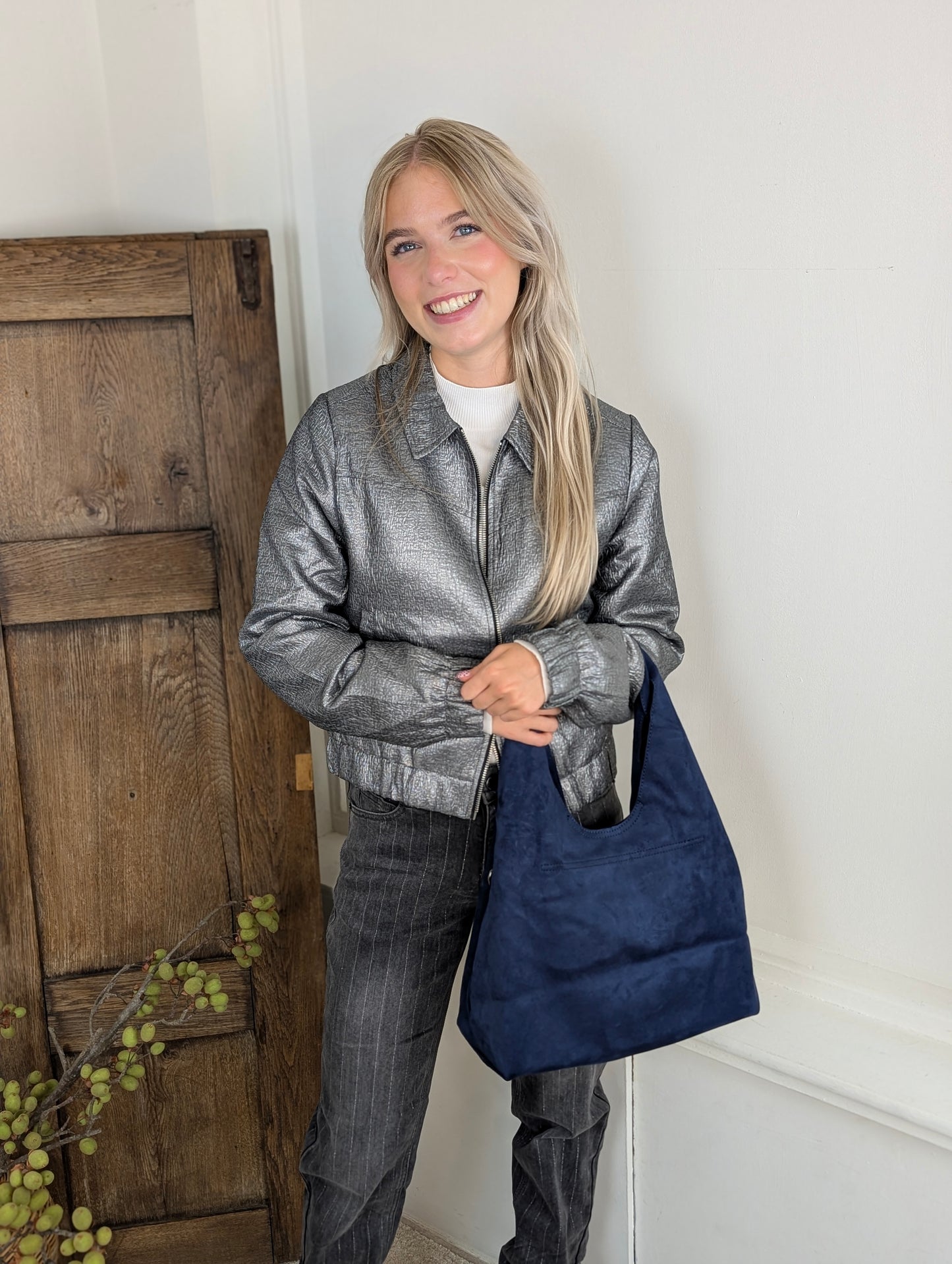 Red Button Bomber Metallic - Grey